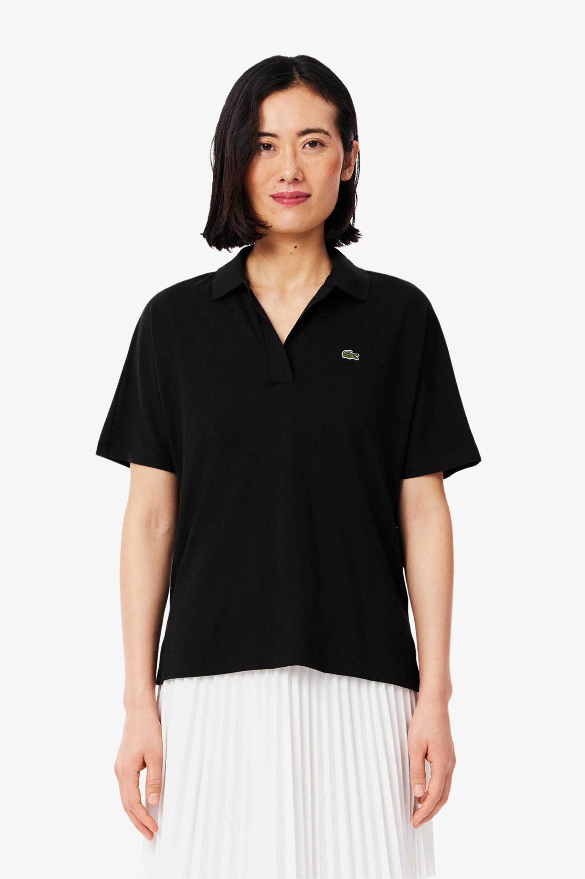 LACOSTE Lacoste γυναικεία μπλούζα πόλο πικέ κοντομάνικη με κεντημένο λογότυπο Relaxed Fit - PF1123-00 Μαύρο