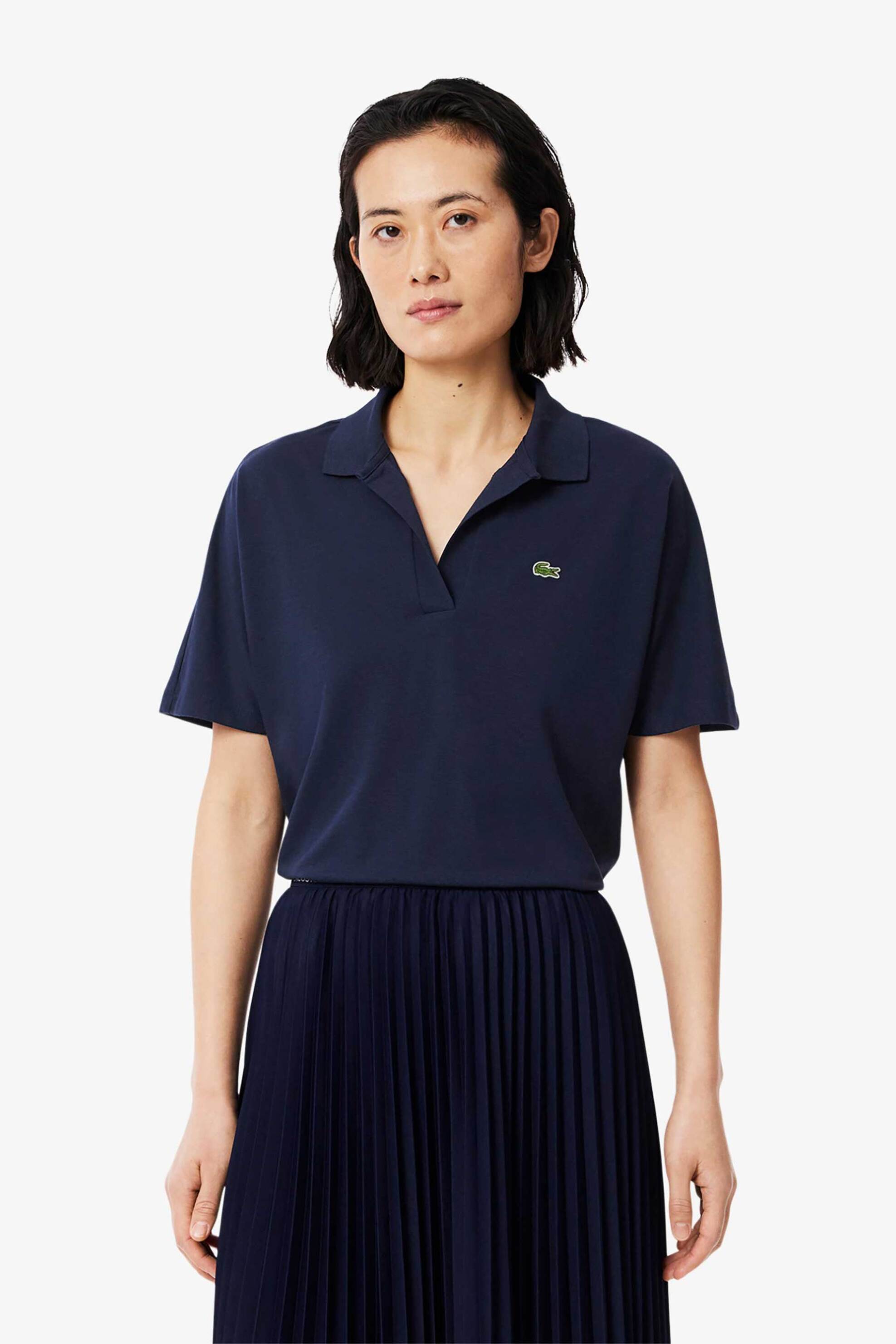 LACOSTE Lacoste γυναικεία μπλούζα πόλο πικέ κοντομάνικη με κεντημένο λογότυπο Relaxed Fit - PF1123-00 Μπλε Σκούρο