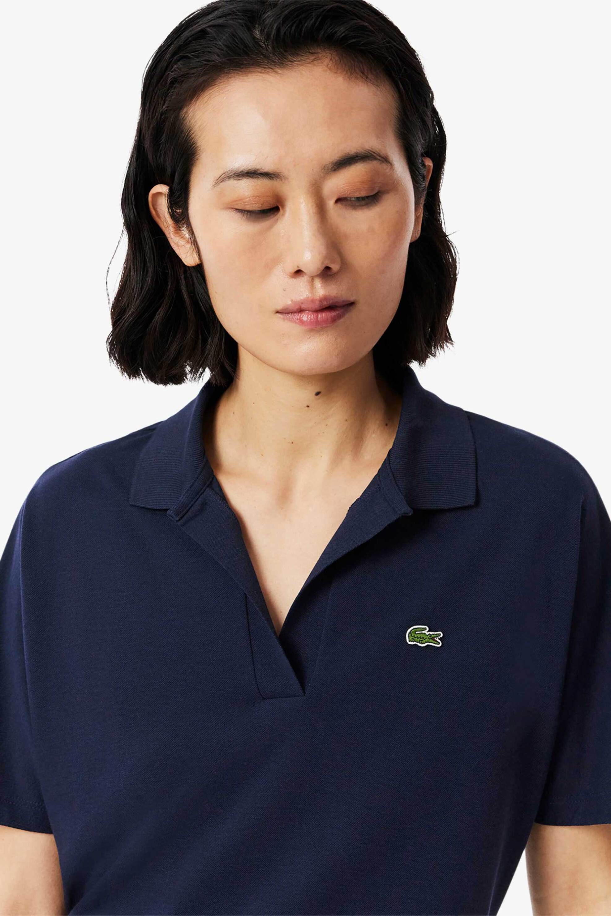 Lacoste γυναικεία μπλούζα πόλο πικέ κοντομάνικη με κεντημένο λογότυπο Relaxed Fit - PF1123-00 Μπλε Σκούρο φωτογραφία