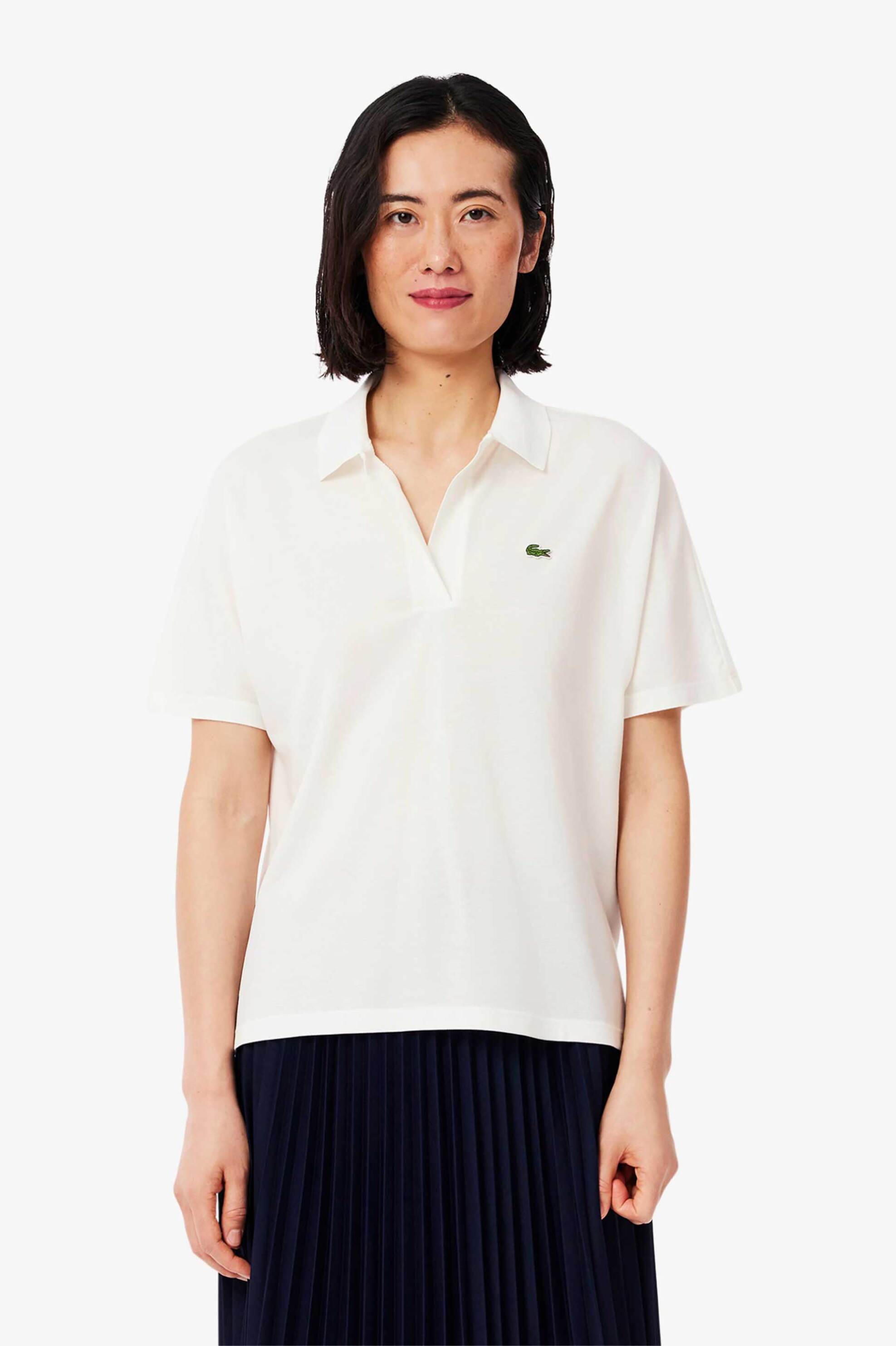LACOSTE Lacoste γυναικεία μπλούζα πόλο πικέ κοντομάνικη με κεντημένο λογότυπο Relaxed Fit - PF1123-00 Λευκό