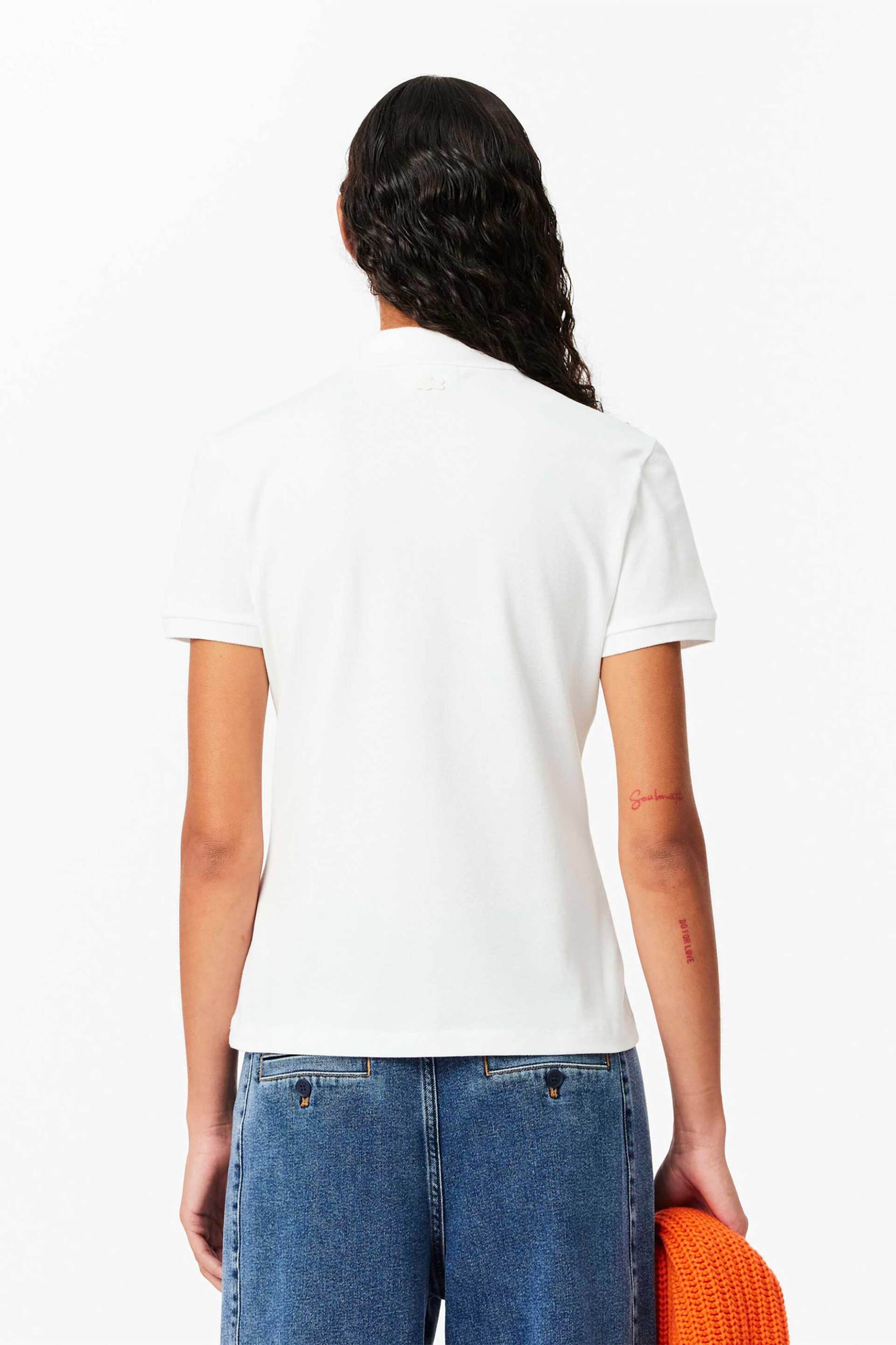 Lacoste γυναικεία κοντομάνικη πόλο μπλούζα πικέ με flower motif Slim Fit - PF2683-00 Λευκό φωτογραφία