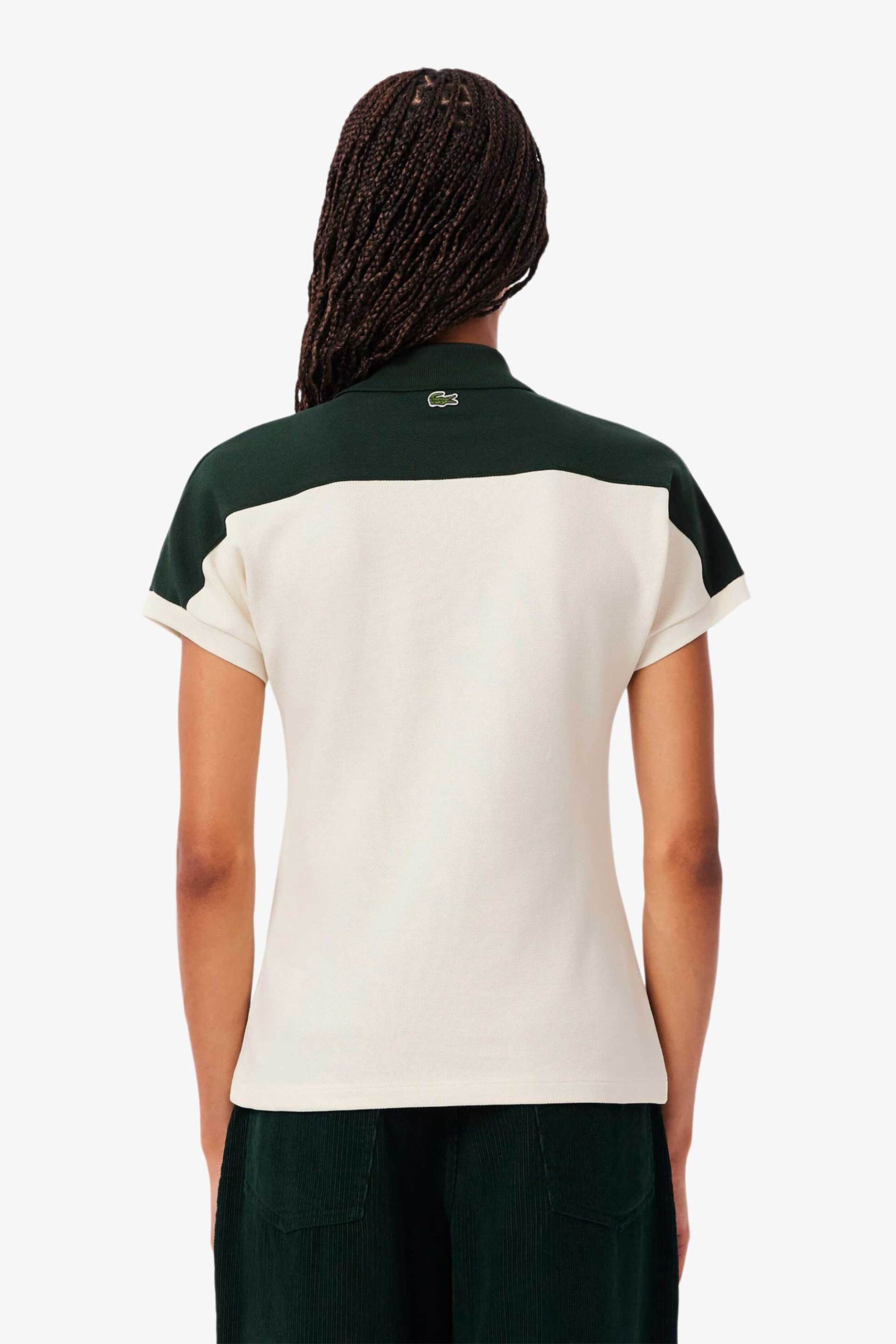 Lacoste γυναικεία μπλούζα πόλο πικέ με contrast ρίγες και logo patch Slim Fit - PF5291-00 Κρέμ φωτογραφία
