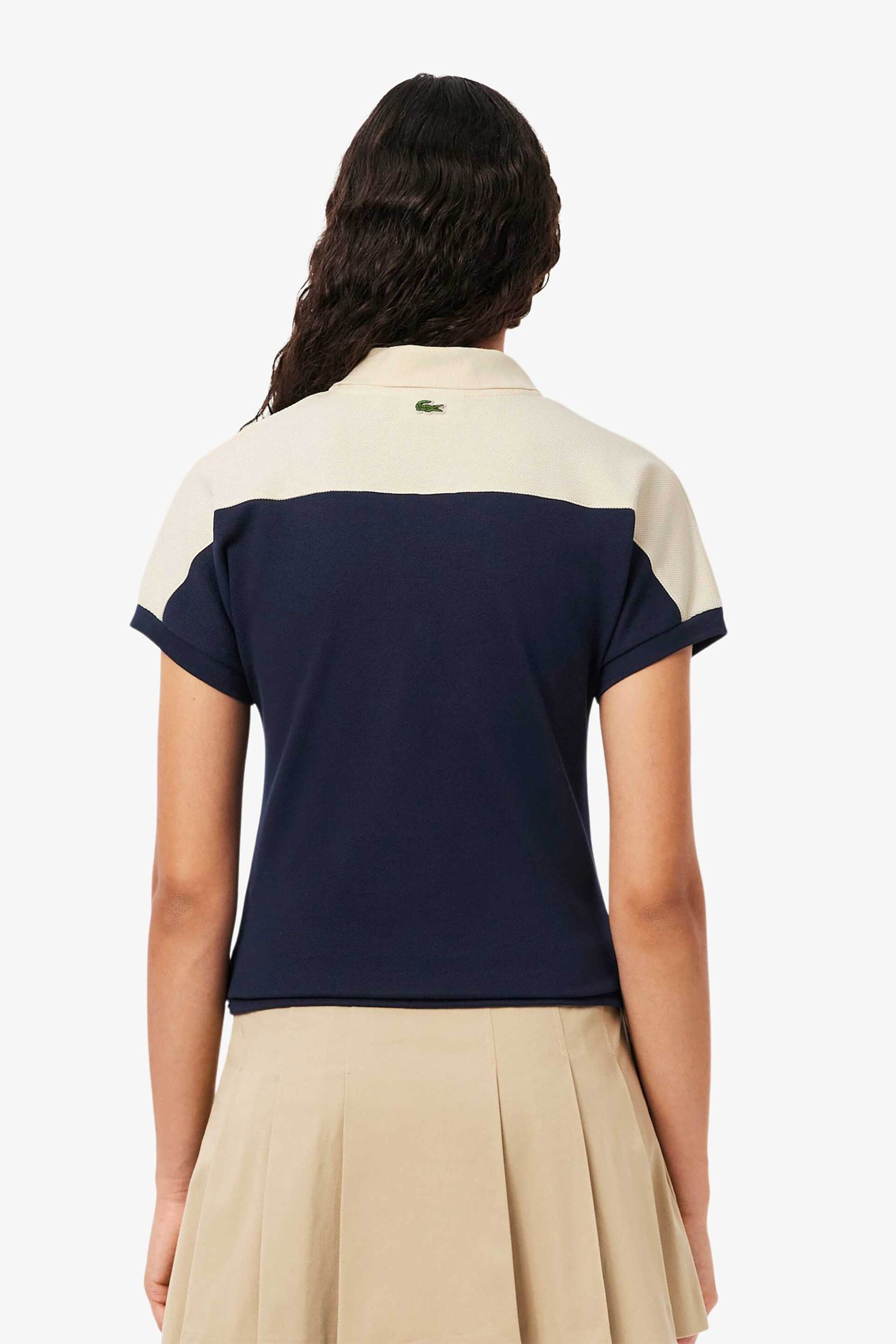 Lacoste γυναικεία μπλούζα πόλο πικέ με contrast ρίγες και logo patch Slim Fit - PF5291-00 Μπλε Σκούρο φωτογραφία
