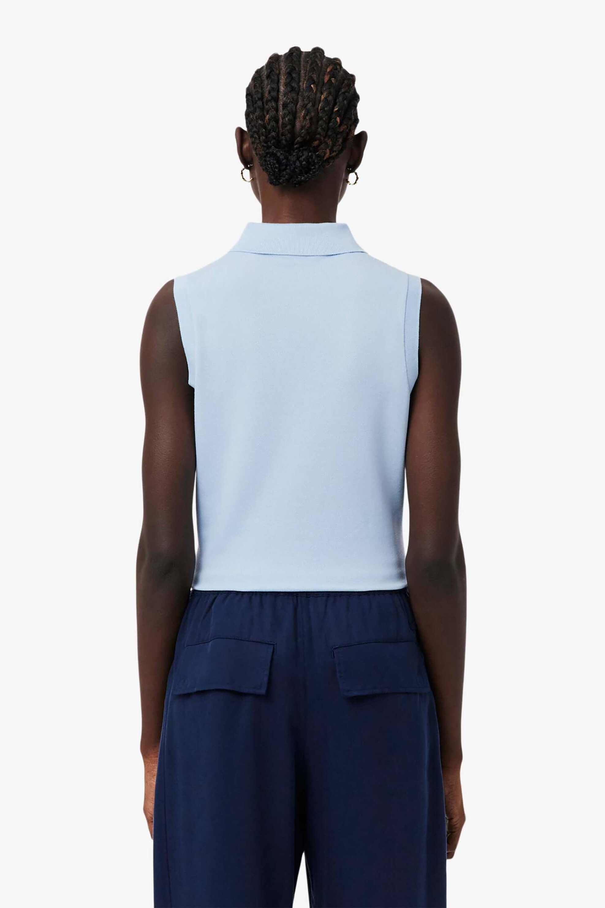Lacoste Γυναικεία Μπλούζα Πόλο Αμάνικη Πικέ με Κεντημένο Λογότυπο Slim Fit - Pf5445 Μπλε Ανοιχτό