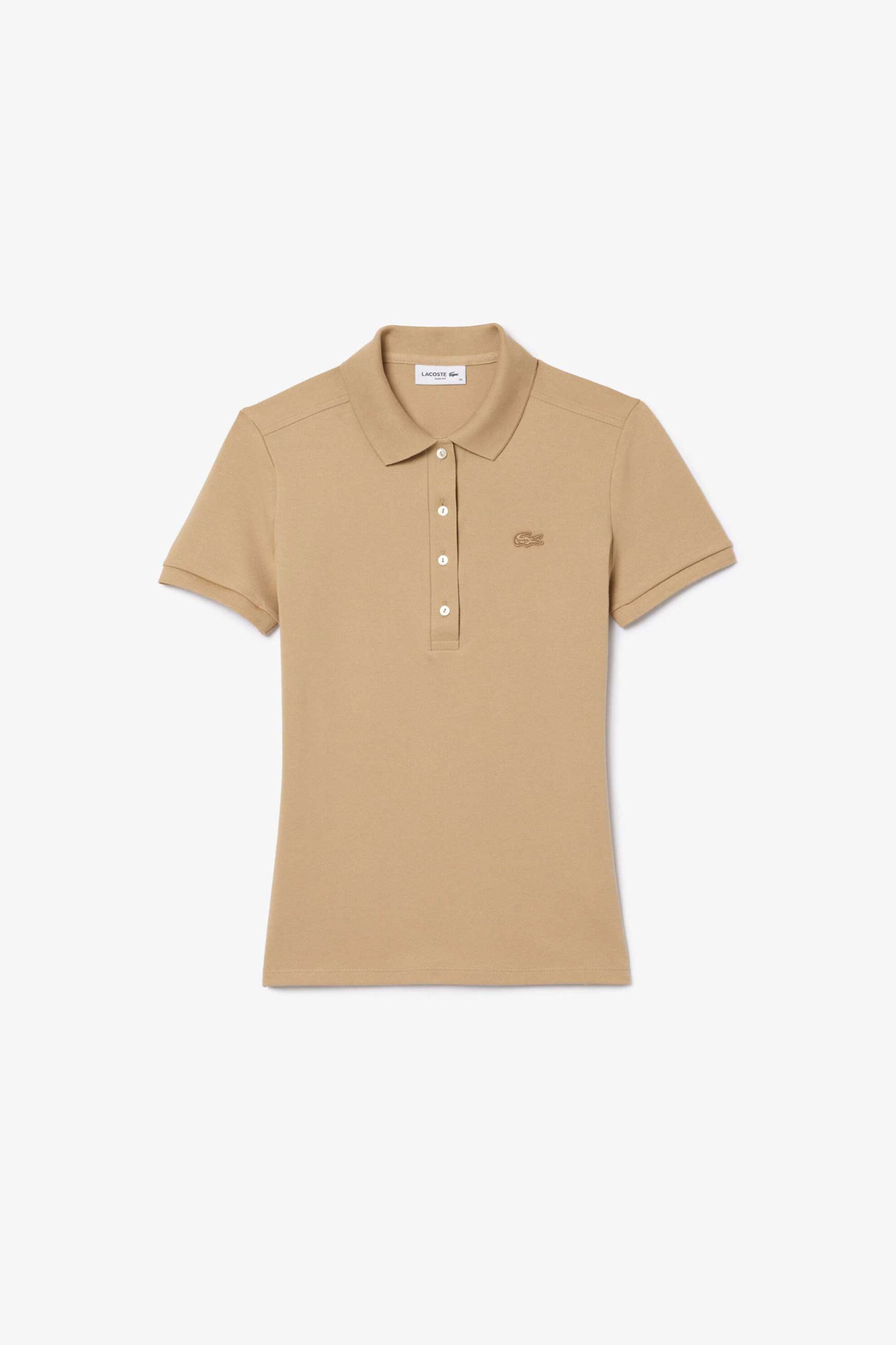Lacoste Γυναικεία Μπλούζα Πόλο Πικέ Κοντομάνικη με Κεντημένο Λογότυπο Slim Fit - Pf5462 Μπεζ
