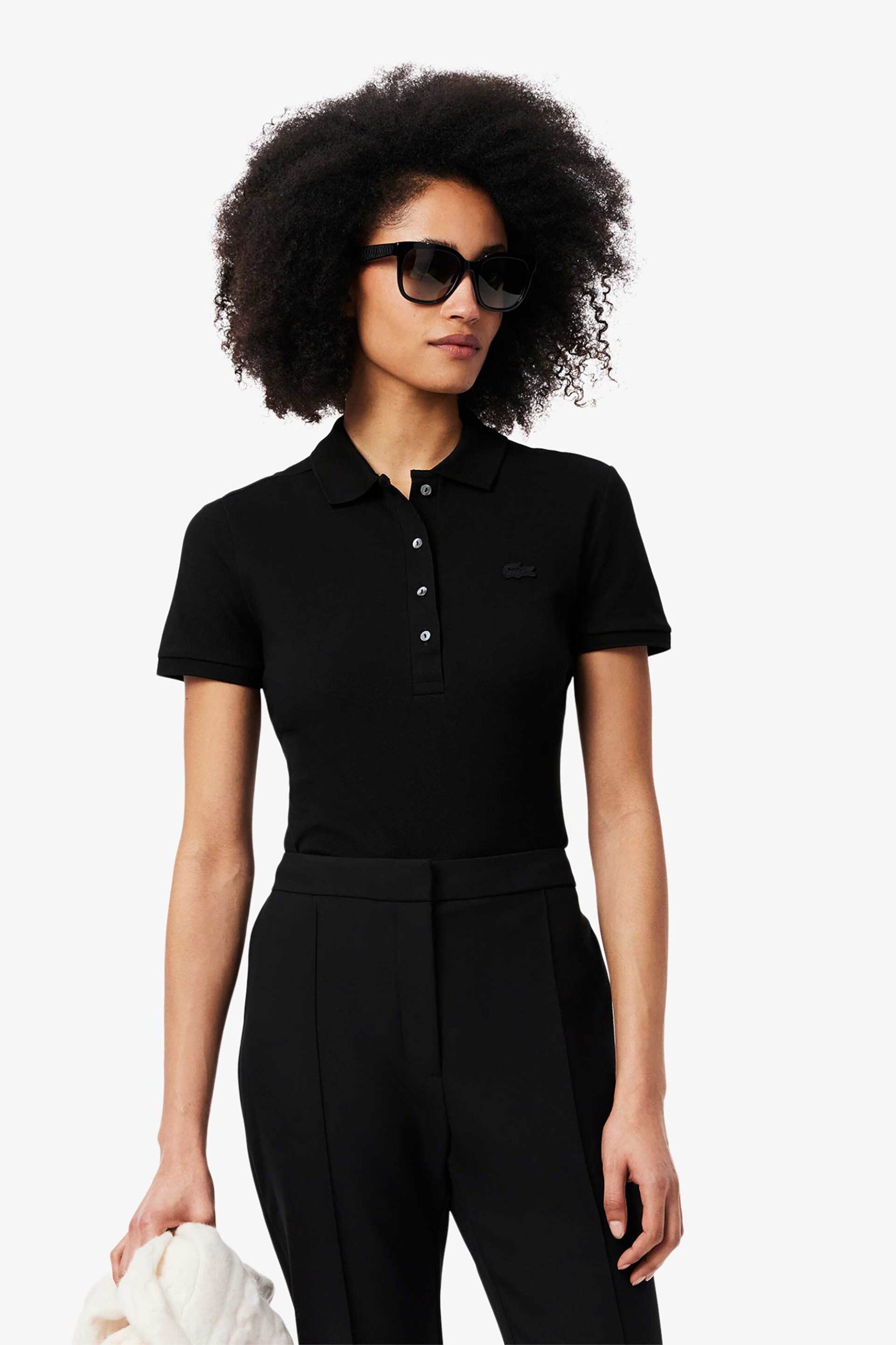 Lacoste Lacoste γυναικεία μπλούζα πόλο πικέ κοντομάνικη με κεντημένο λογότυπο Slim Fit - PF5462 Μαύρο
