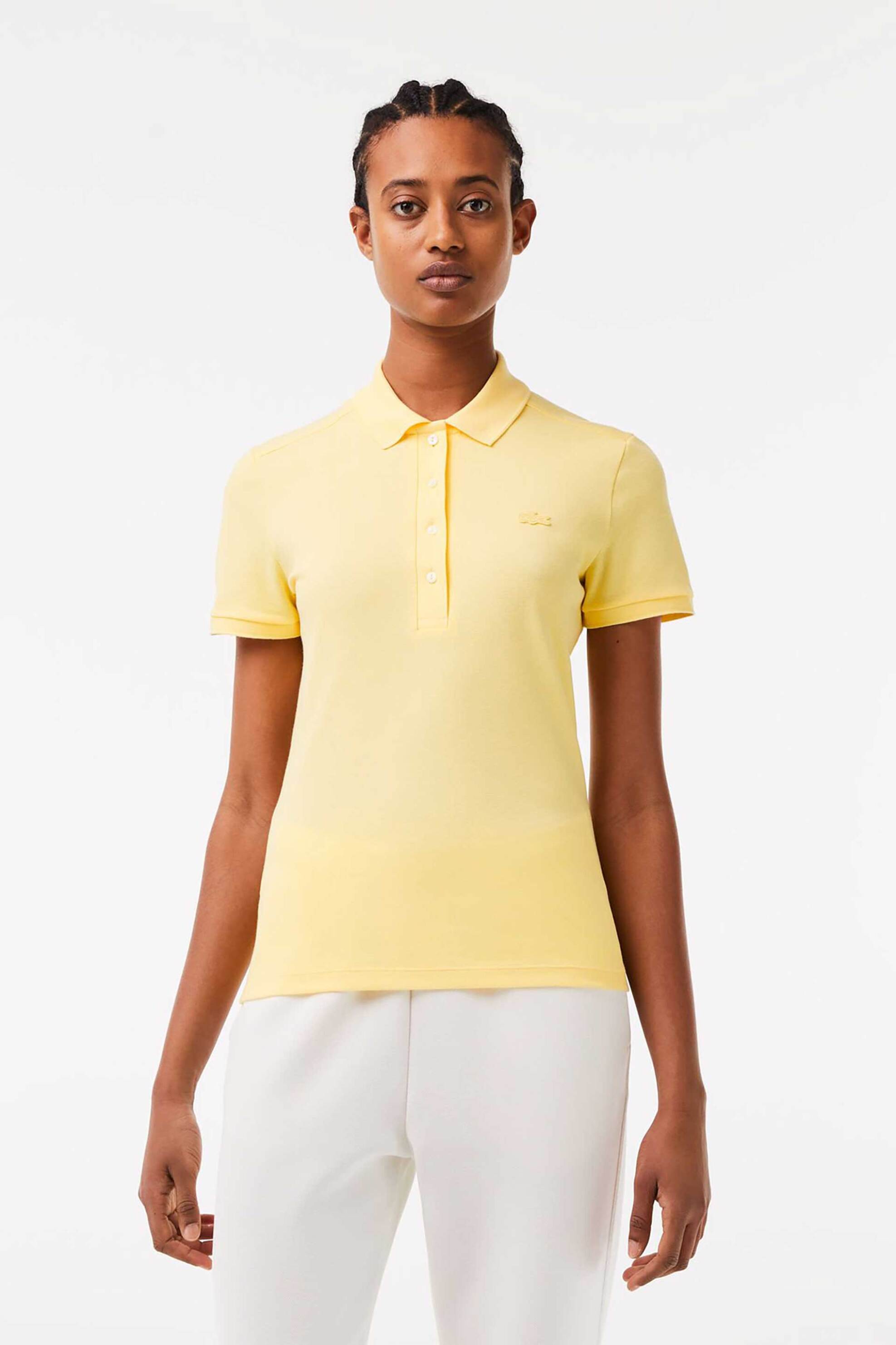 Lacoste Lacoste γυναικεία μπλούζα πόλο πικέ κοντομάνικη με κεντημένο λογότυπο Slim Fit - PF5462 Κίτρινο Pastel