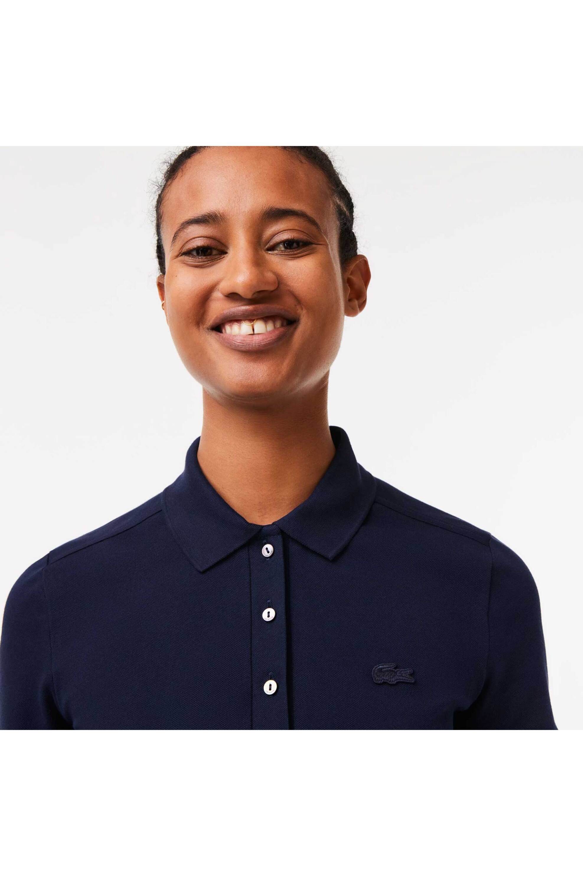 Lacoste γυναικεία μπλούζα πόλο πικέ κοντομάνικη με κεντημένο λογότυπο Slim Fit - PF5462 Μπλε Σκούρο
