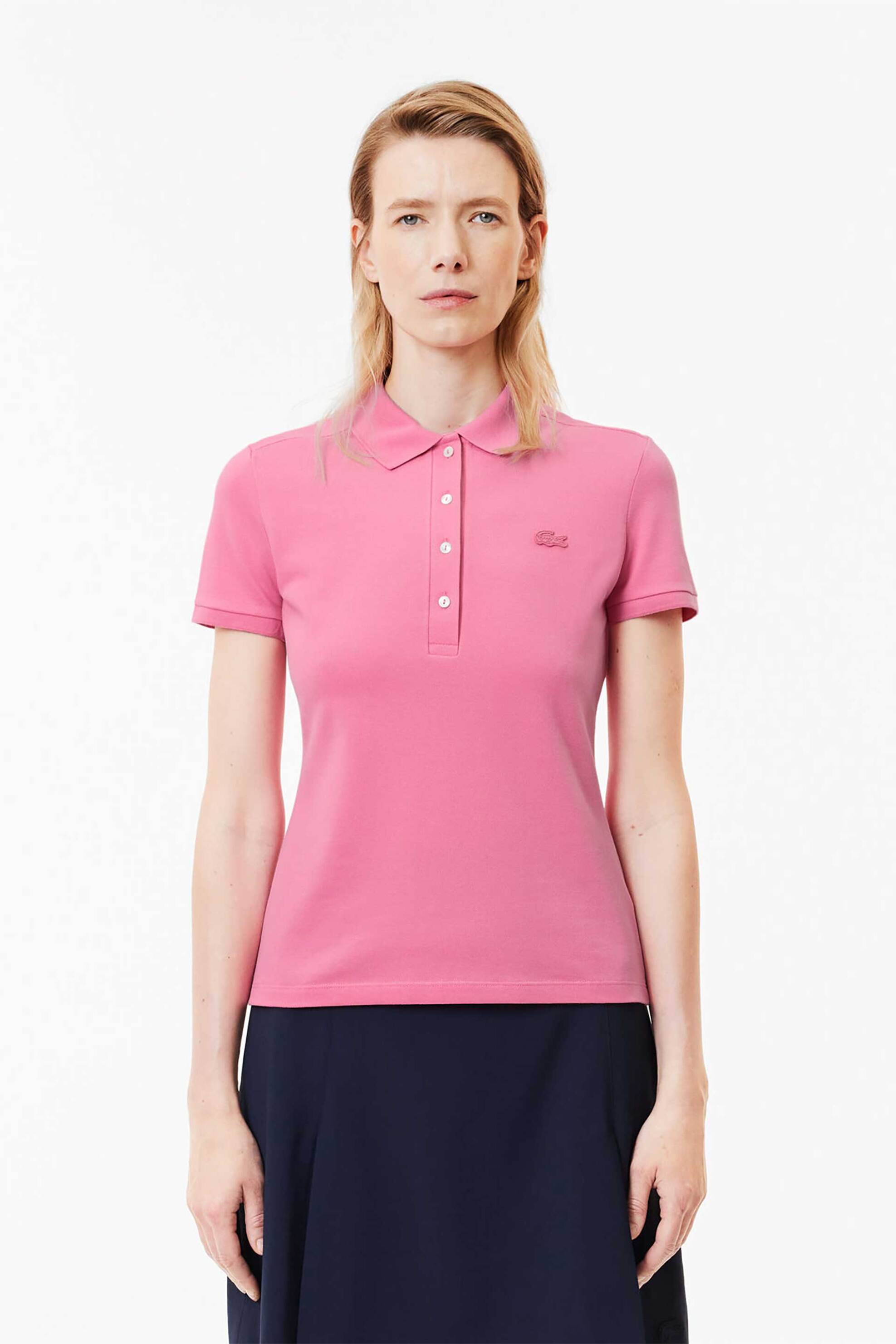 Lacoste Lacoste γυναικεία μπλούζα πόλο πικέ κοντομάνικη με κεντημένο λογότυπο Slim Fit - PF5462 Ροζ Carnation
