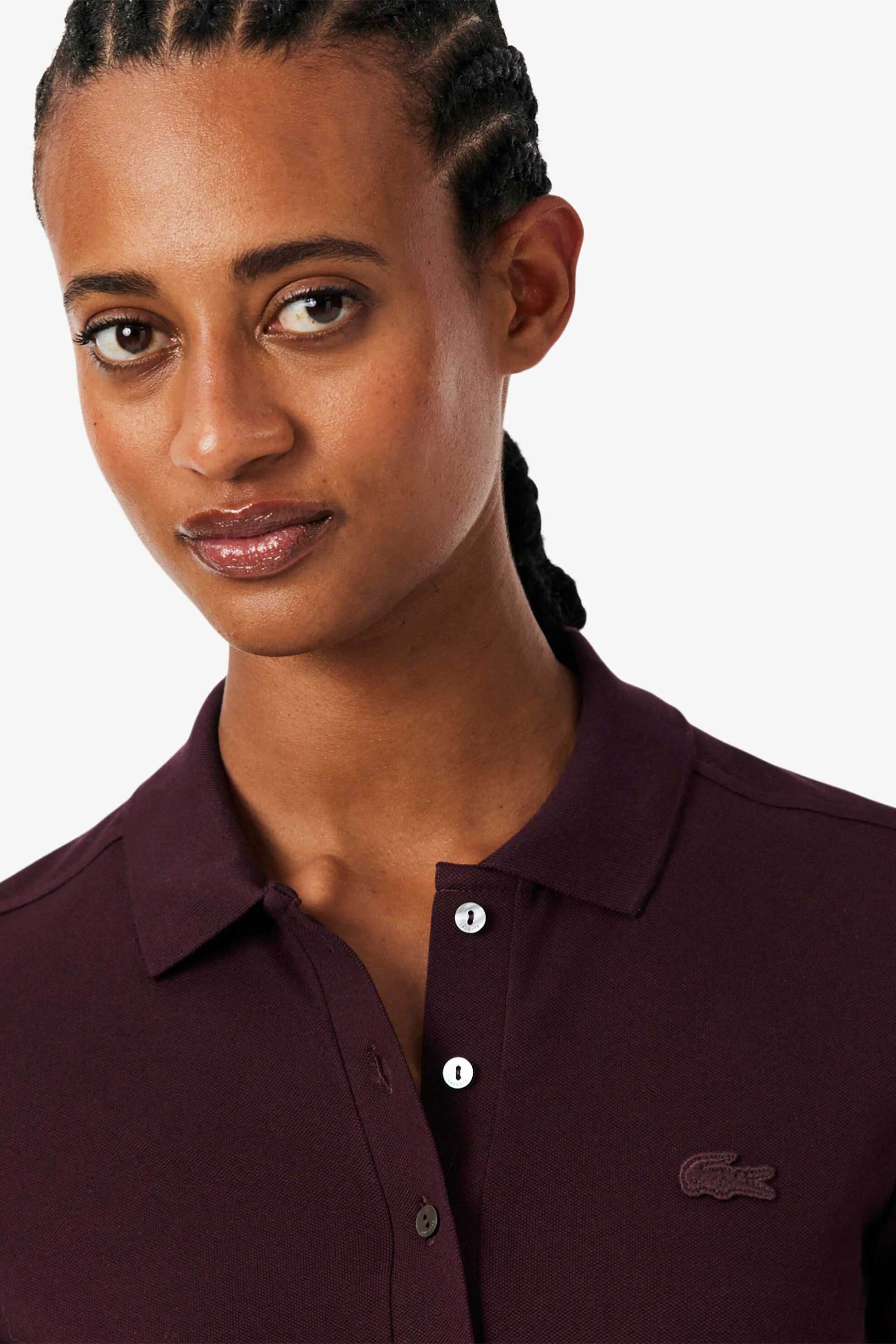 Lacoste γυναικεία μπλούζα πόλο πικέ κοντομάνικη με κεντημένο λογότυπο Slim Fit - PF5462 Μπορντό Σκούρο