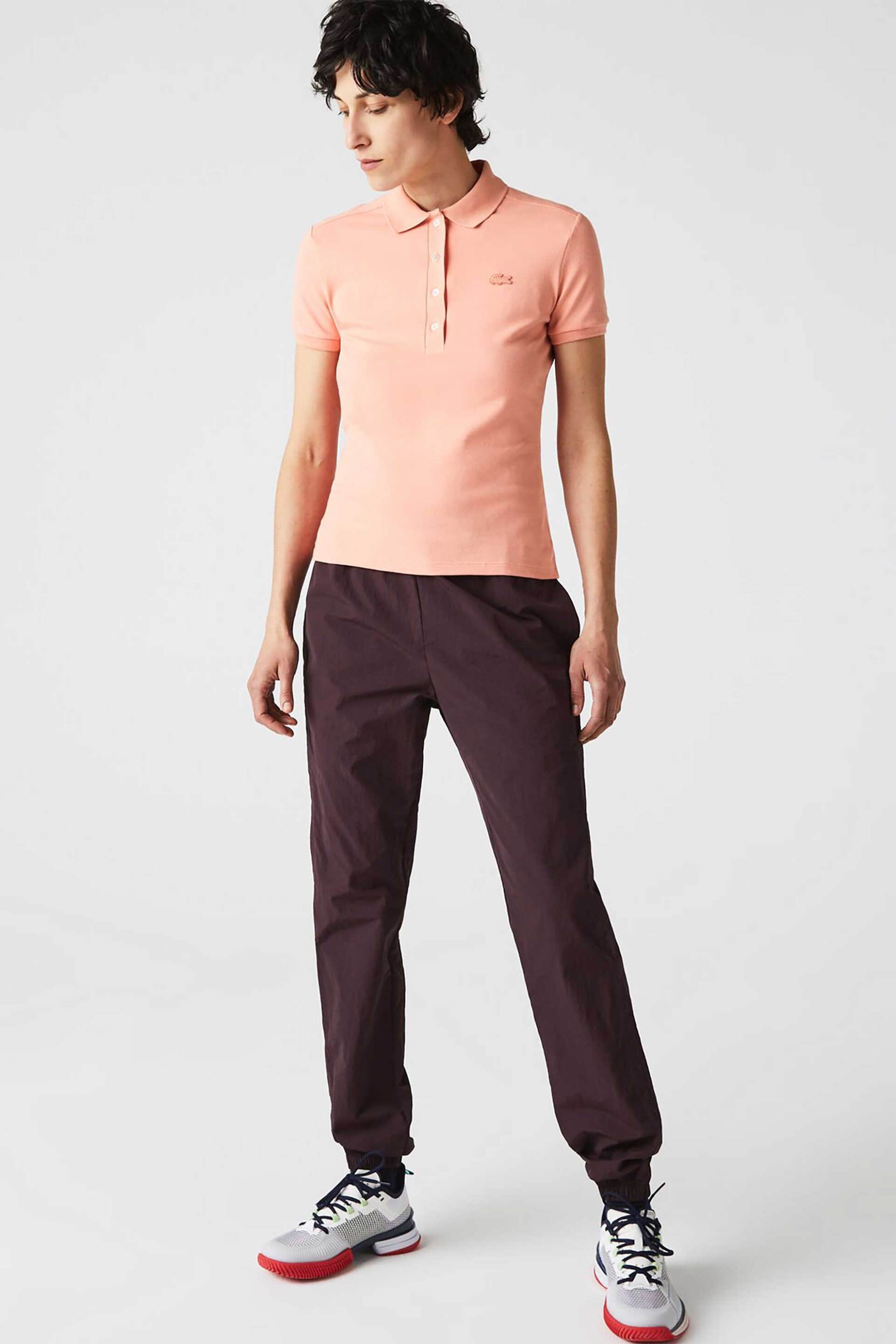 Lacoste Lacoste γυναικεία μπλούζα πόλο πικέ κοντομάνικη με κεντημένο λογότυπο Slim Fit - PF5462 Σομόν