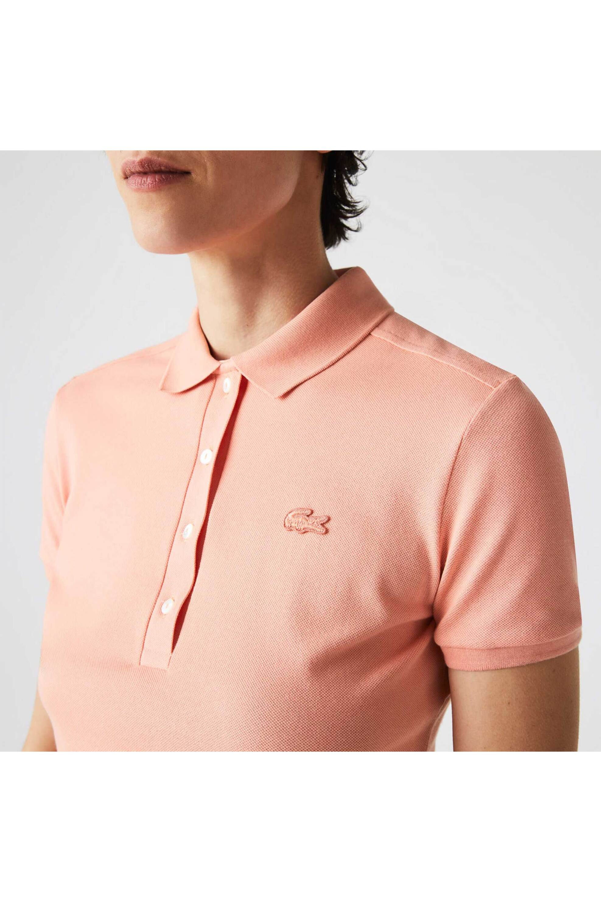 Lacoste γυναικεία μπλούζα πόλο πικέ κοντομάνικη με κεντημένο λογότυπο Slim Fit - PF5462 Σομόν