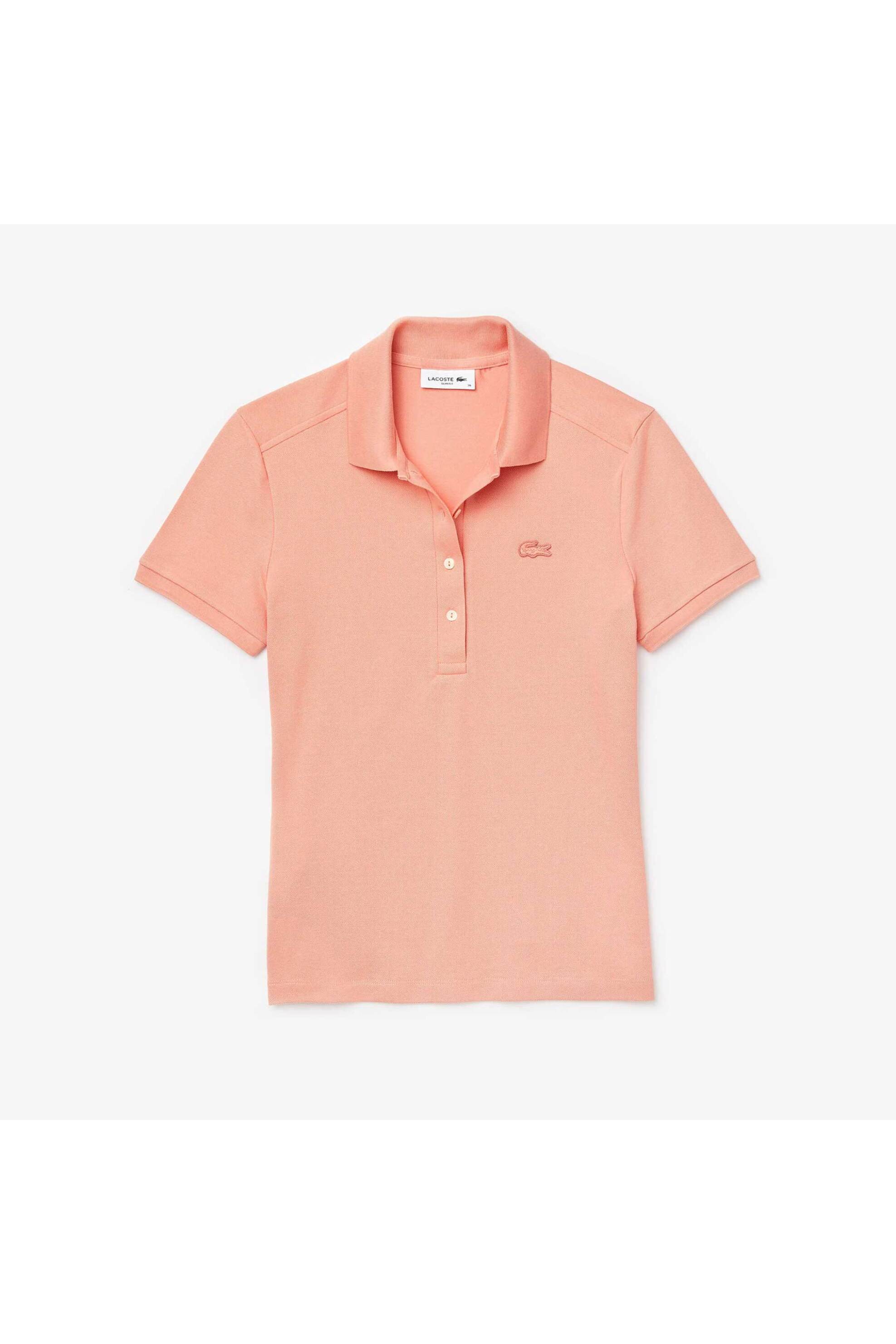 Lacoste Γυναικεία Μπλούζα Πόλο Πικέ Κοντομάνικη με Κεντημένο Λογότυπο Slim Fit - Pf5462 Σομόν