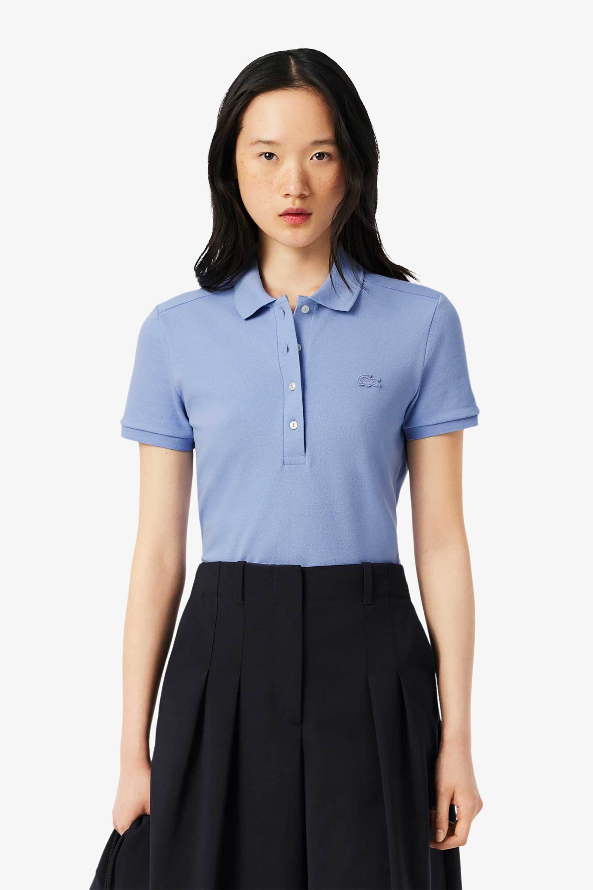 Lacoste Lacoste γυναικεία μπλούζα πόλο πικέ κοντομάνικη με κεντημένο λογότυπο Slim Fit - PF5462 Λιλά