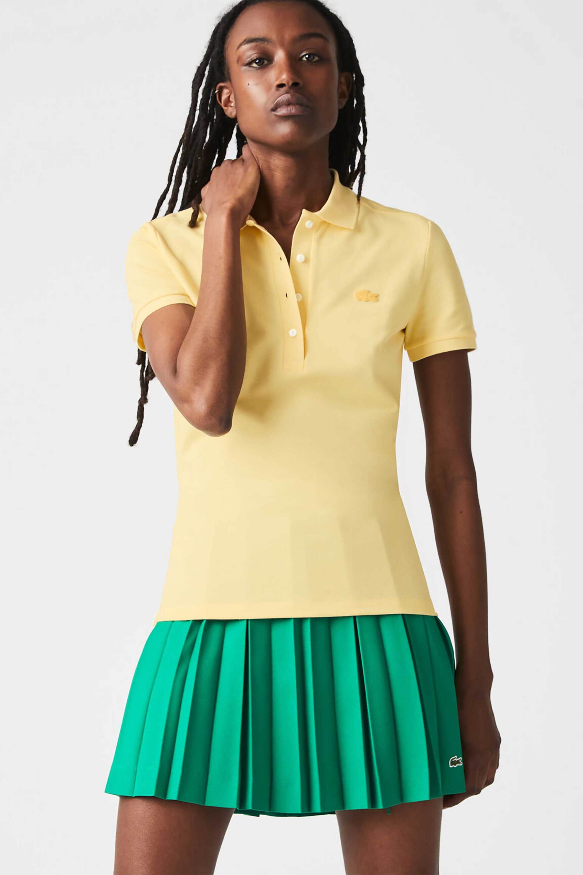 Lacoste Lacoste γυναικεία μπλούζα πόλο πικέ κοντομάνικη με κεντημένο λογότυπο Slim Fit - PF5462 Κίτρινο Ανοιχτό