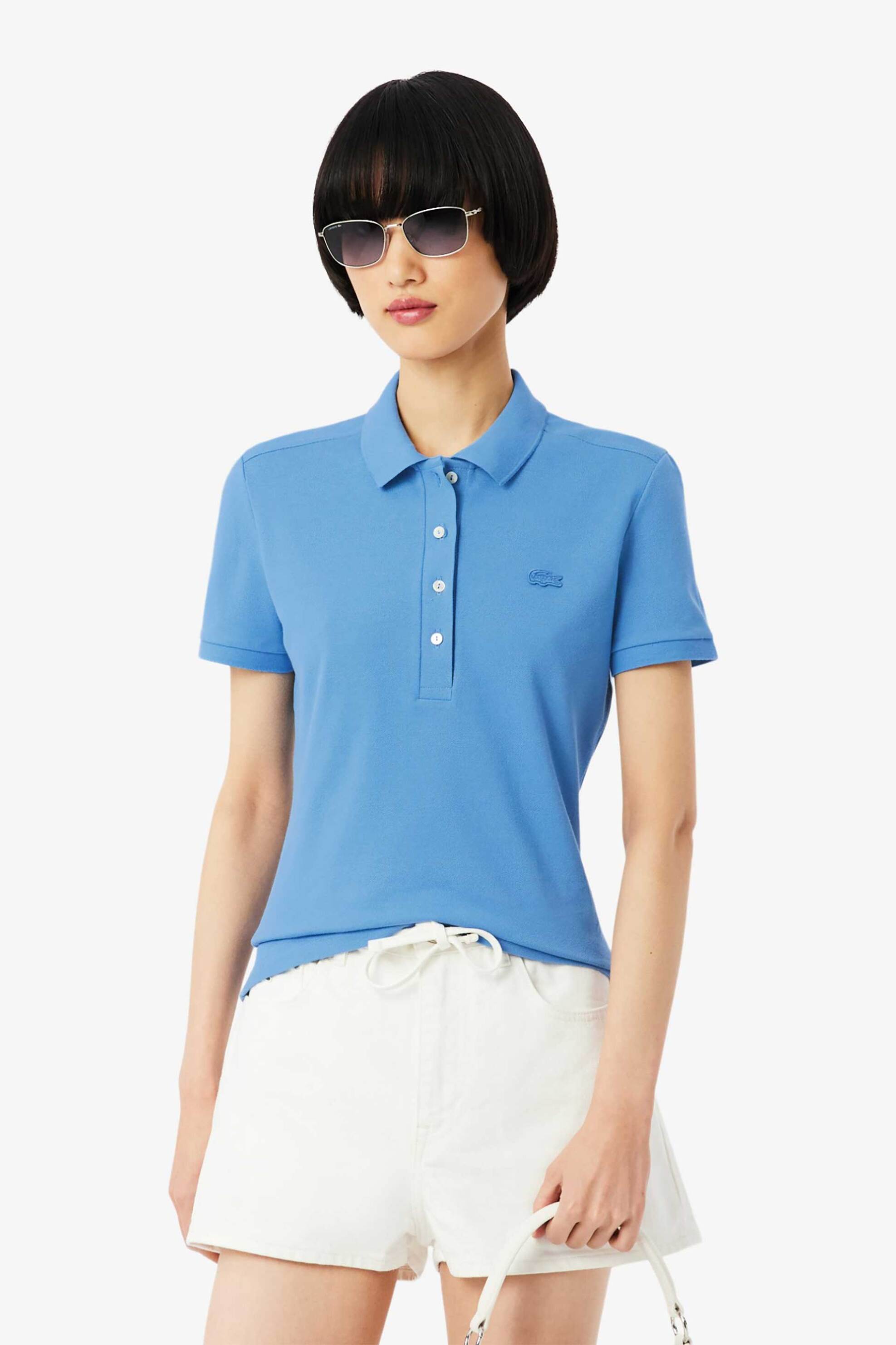 Lacoste Lacoste γυναικεία μπλούζα πόλο πικέ κοντομάνικη με κεντημένο λογότυπο Slim Fit - PF5462 Μπλε-Γαλάζιο