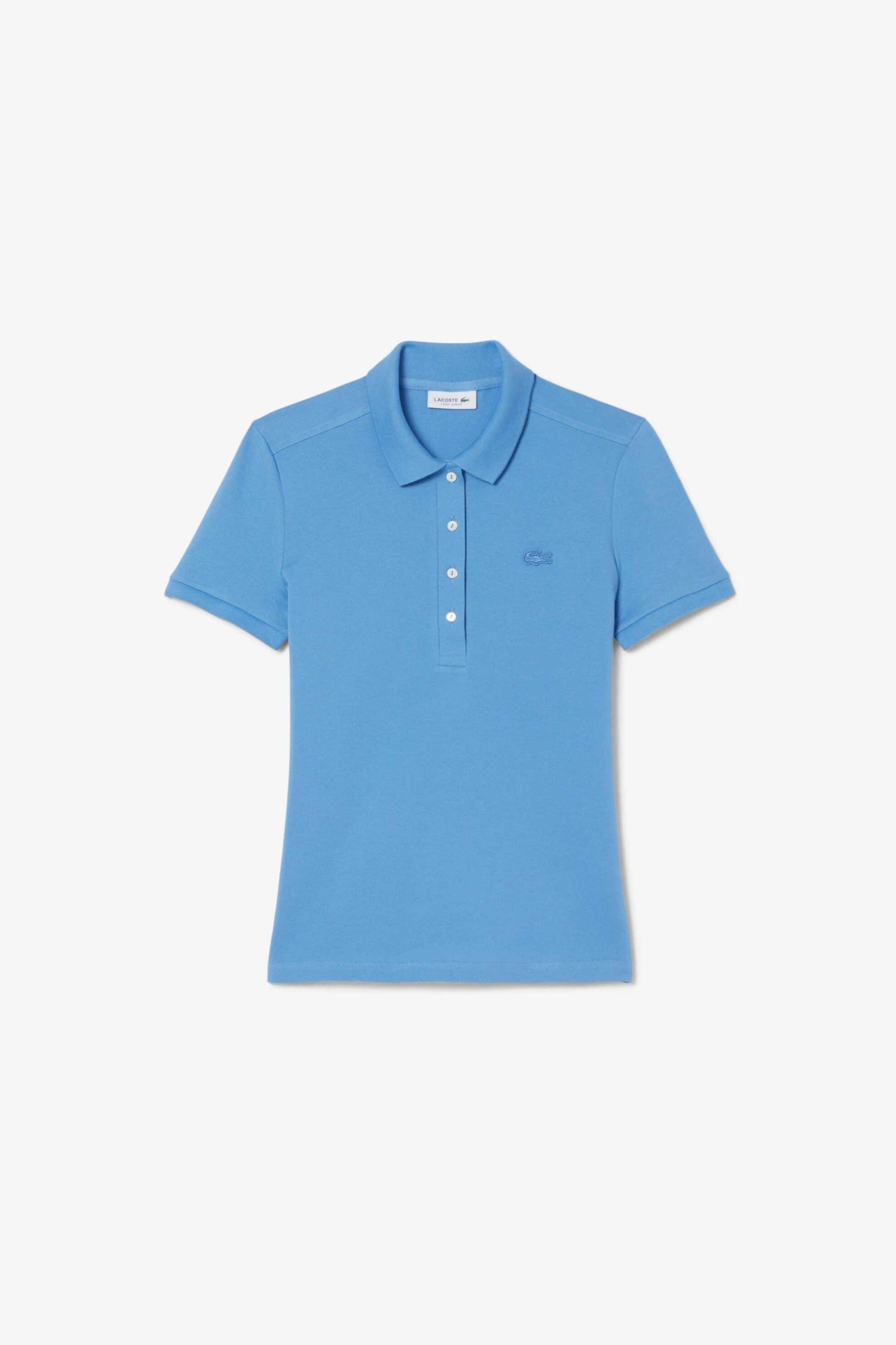 Lacoste Γυναικεία Μπλούζα Πόλο Πικέ Κοντομάνικη με Κεντημένο Λογότυπο Slim Fit - Pf5462 Μπλε-Γαλάζιο