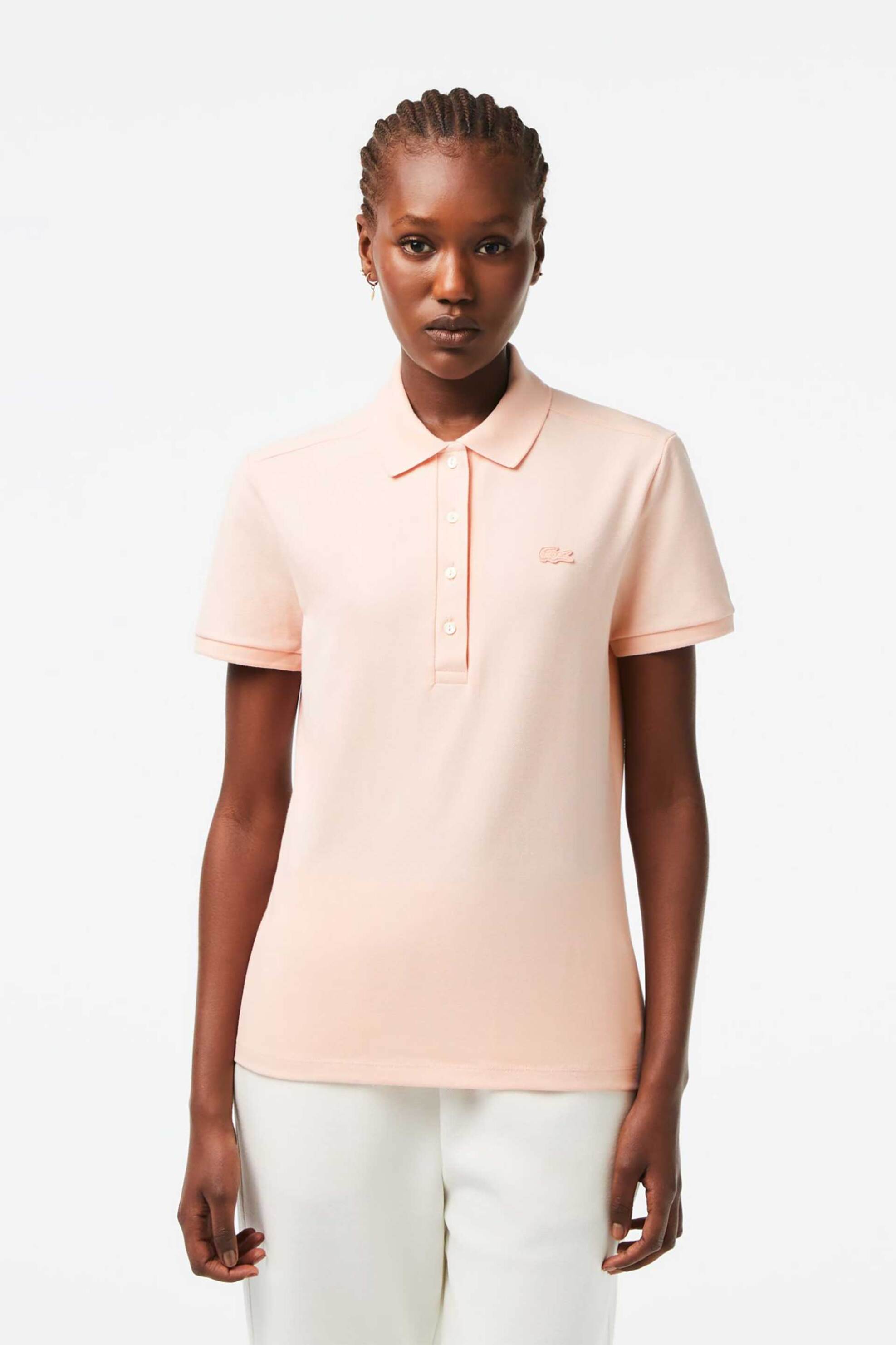 Lacoste Lacoste γυναικεία μπλούζα πόλο πικέ κοντομάνικη με κεντημένο λογότυπο Slim Fit - PF5462 Ροζ Pastel