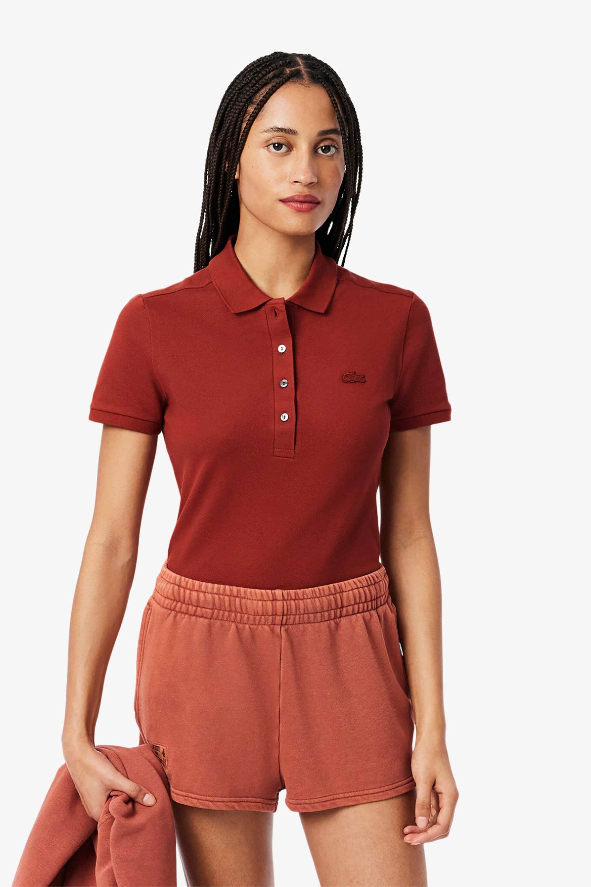 Lacoste Lacoste γυναικεία μπλούζα πόλο πικέ κοντομάνικη με κεντημένο λογότυπο Slim Fit - PF5462 Κεραμιδί