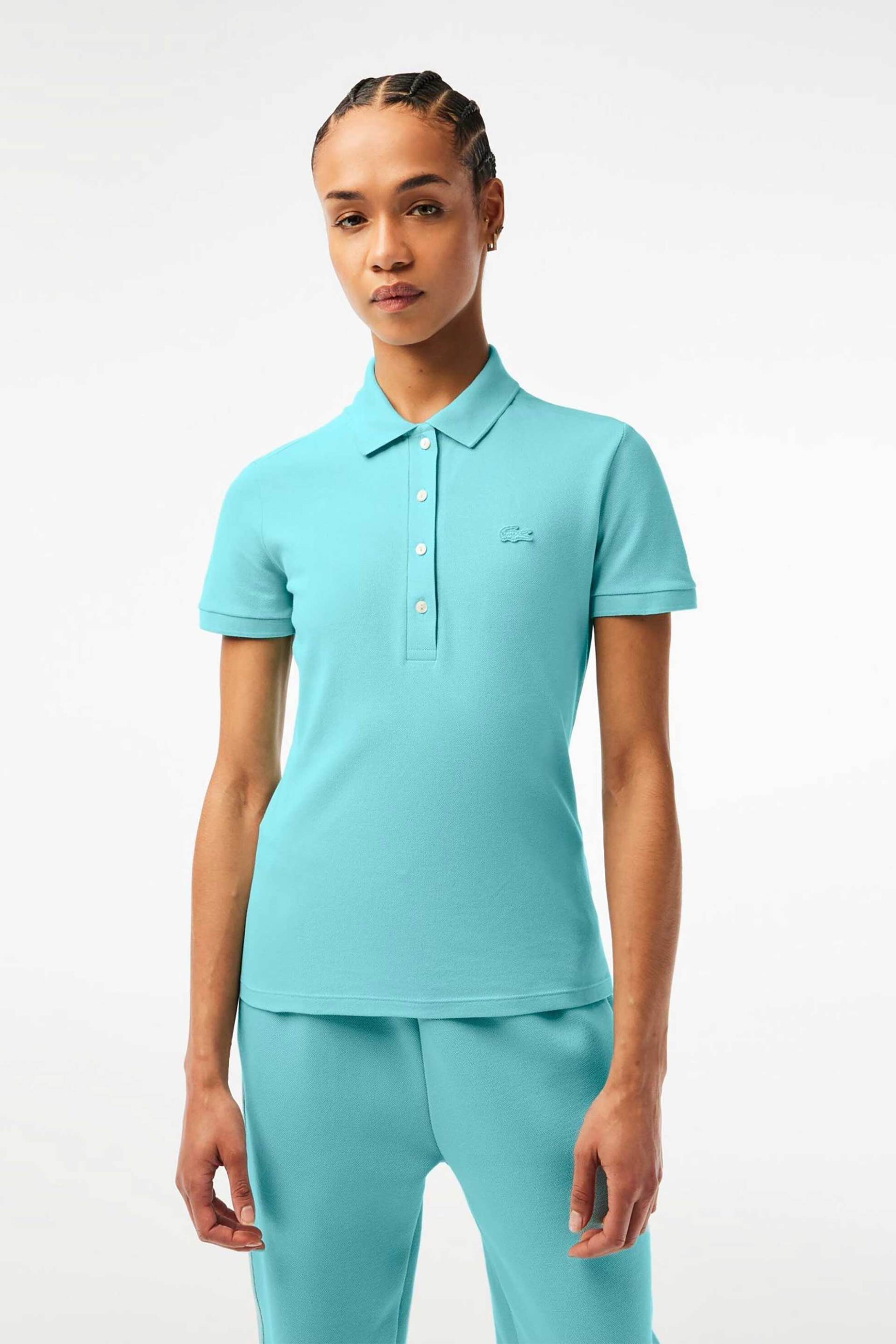 Lacoste Lacoste γυναικεία μπλούζα πόλο πικέ κοντομάνικη με κεντημένο λογότυπο Slim Fit - PF5462 Τυρκουάζ