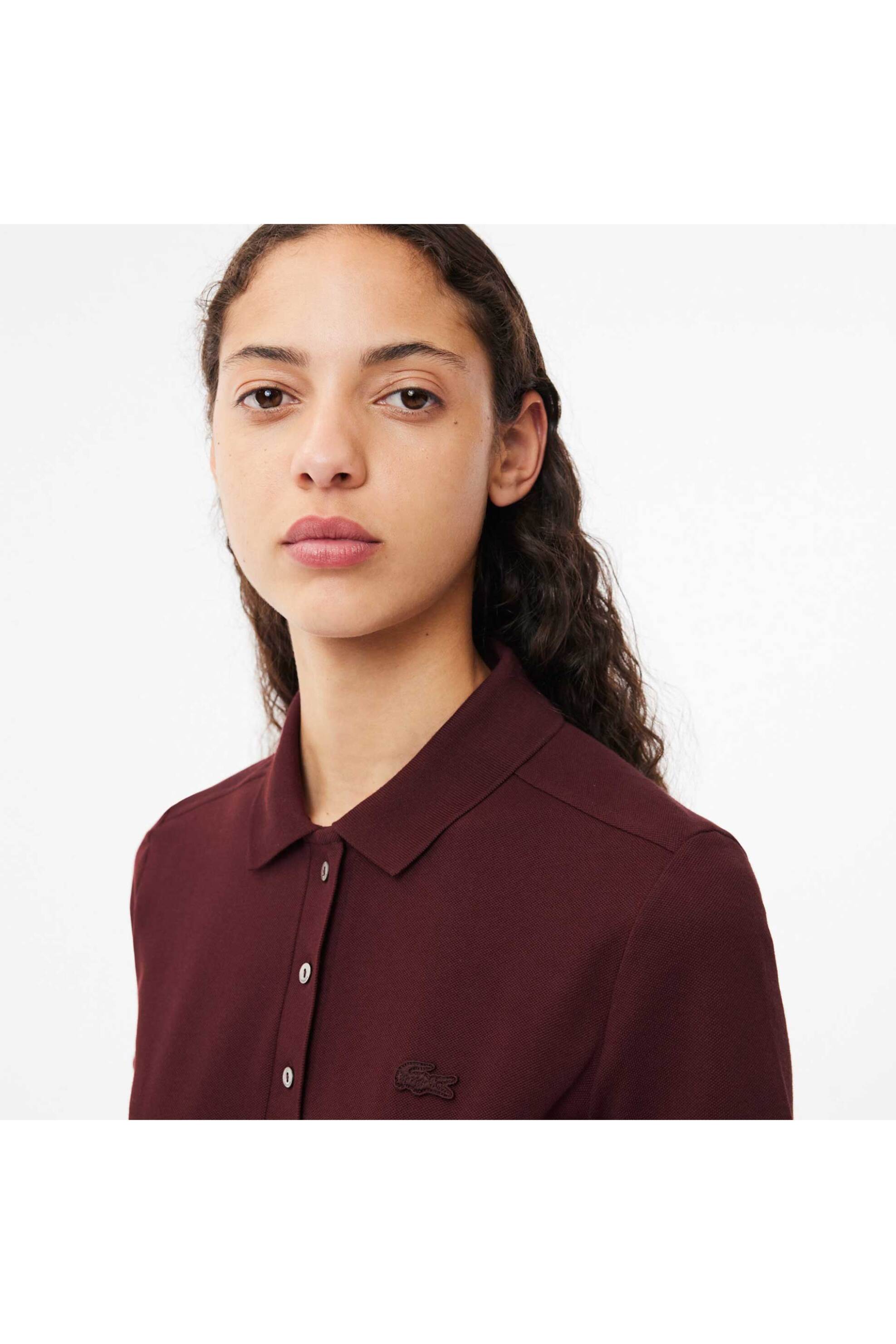 Lacoste γυναικεία μπλούζα πόλο πικέ κοντομάνικη με κεντημένο λογότυπο Slim Fit - PF5462 Βυσσινί