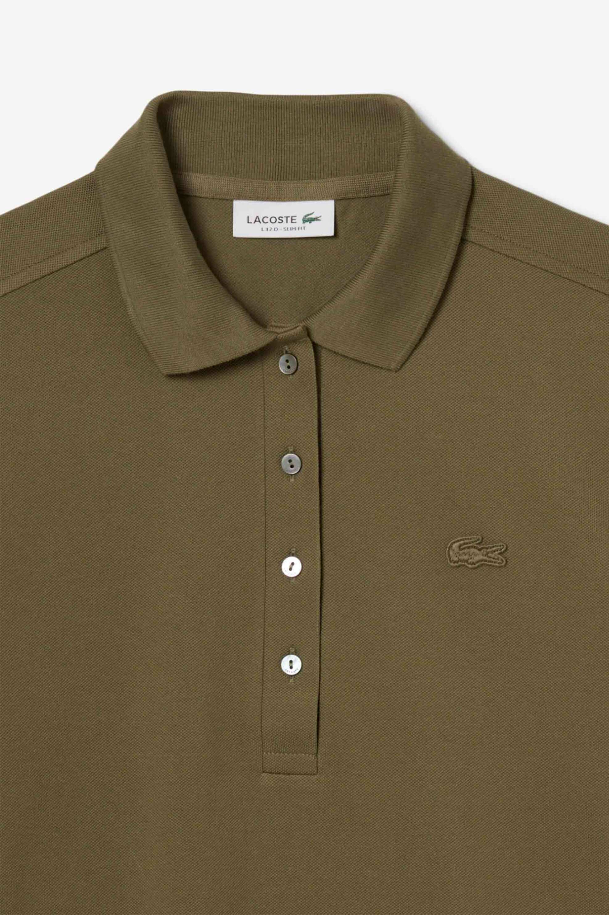 Lacoste Γυναικεία Μπλούζα Πόλο Πικέ Κοντομάνικη με Κεντημένο Λογότυπο Slim Fit - Pf5462 Χακί