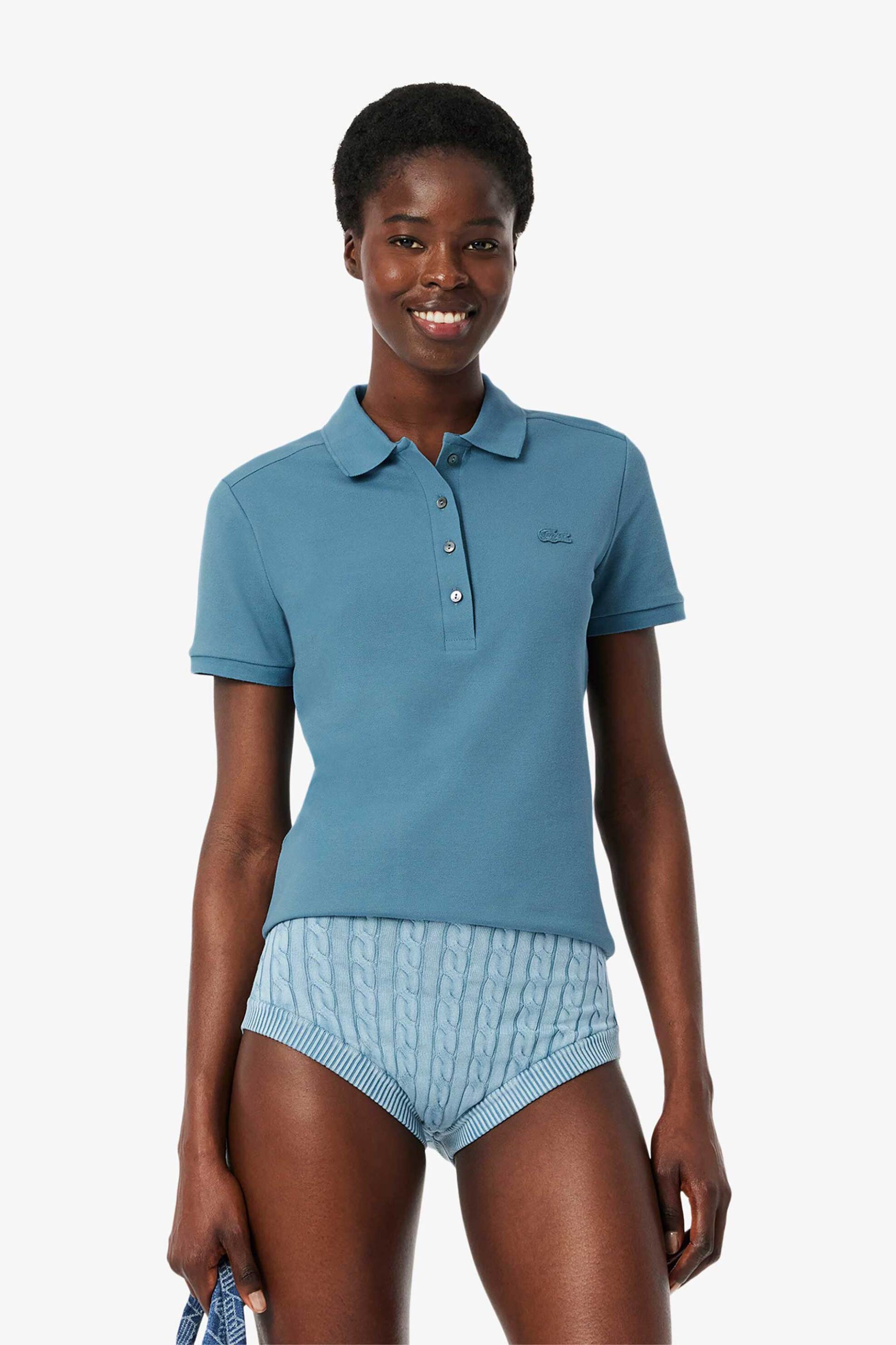 Lacoste Lacoste γυναικεία μπλούζα πόλο πικέ κοντομάνικη με κεντημένο λογότυπο Slim Fit - PF5462 Μπλε Steel