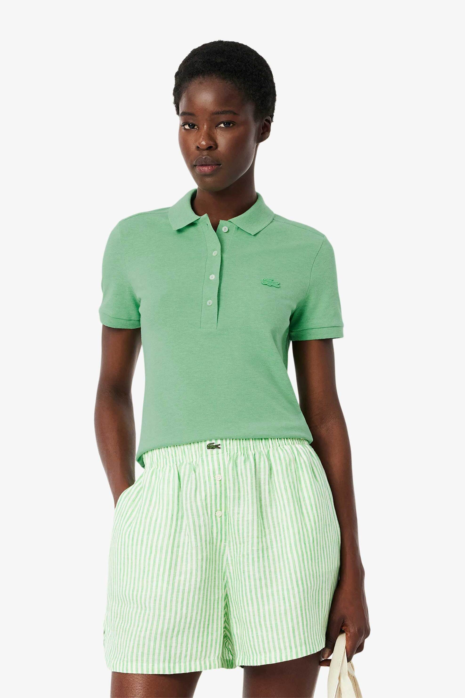 Lacoste Lacoste γυναικεία μπλούζα πόλο πικέ κοντομάνικη με κεντημένο λογότυπο Slim Fit - PF5462 Πράσινο Φυστικί