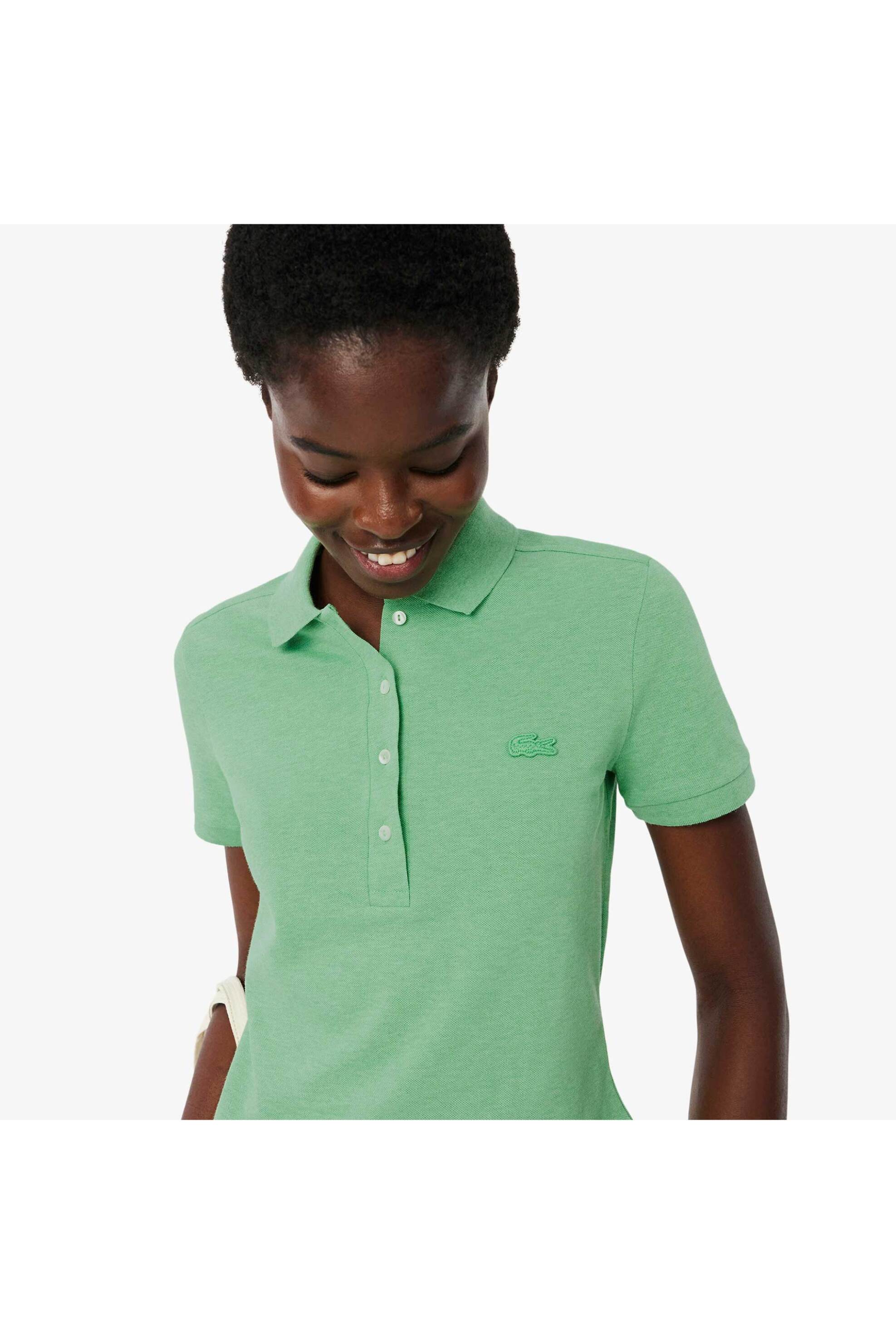 Lacoste γυναικεία μπλούζα πόλο πικέ κοντομάνικη με κεντημένο λογότυπο Slim Fit - PF5462 Πράσινο Φυστικί