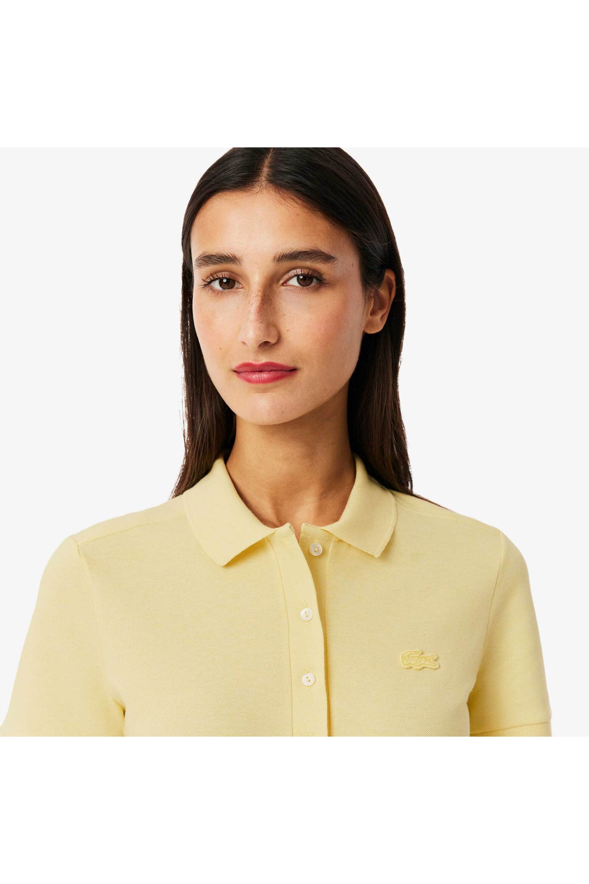 Lacoste γυναικεία μπλούζα πόλο πικέ κοντομάνικη με κεντημένο λογότυπο Slim Fit - PF5462 Κίτρινο Ώχρα