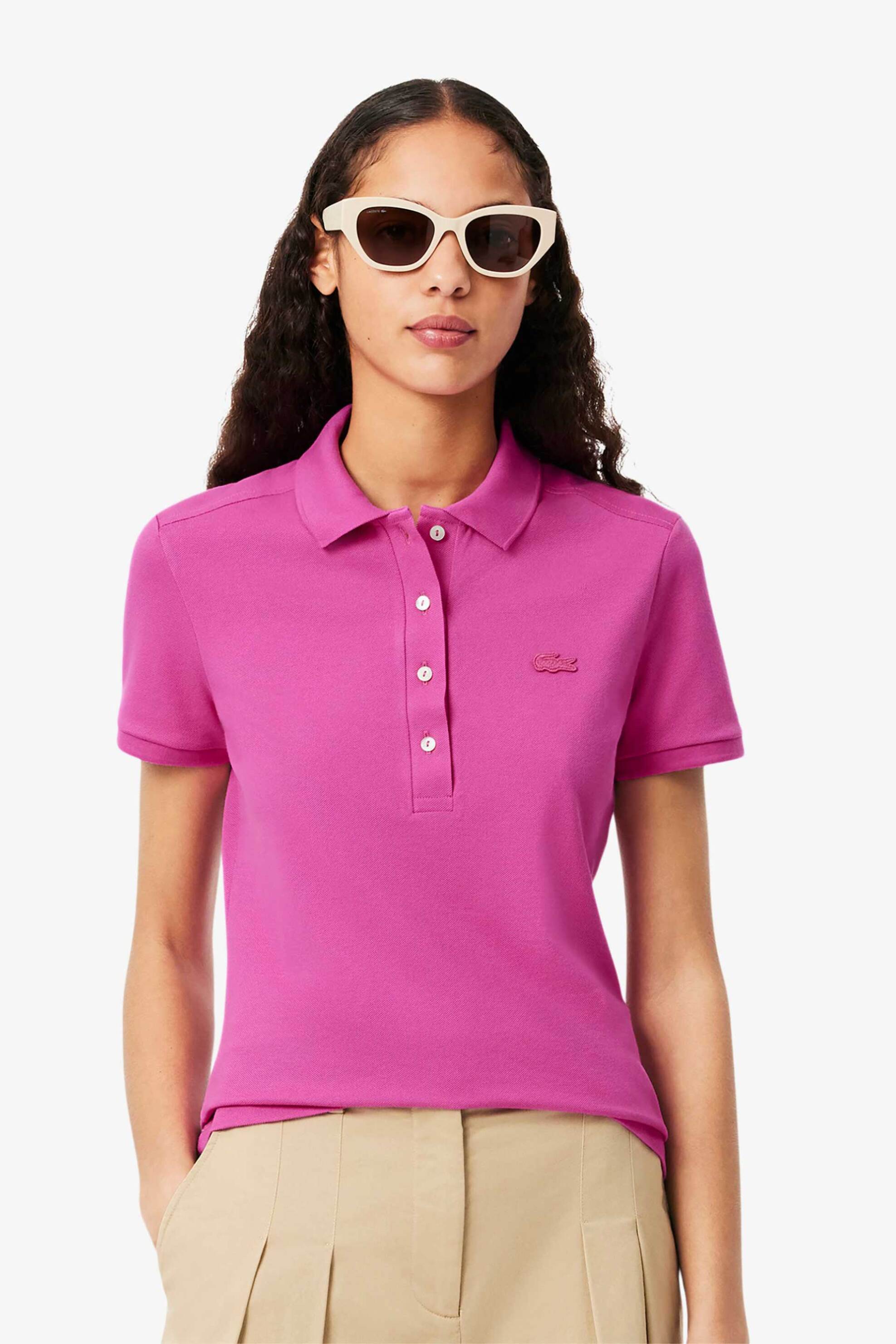 Lacoste Lacoste γυναικεία μπλούζα πόλο πικέ κοντομάνικη με κεντημένο λογότυπο Slim Fit - PF5462 Ροζ Hot