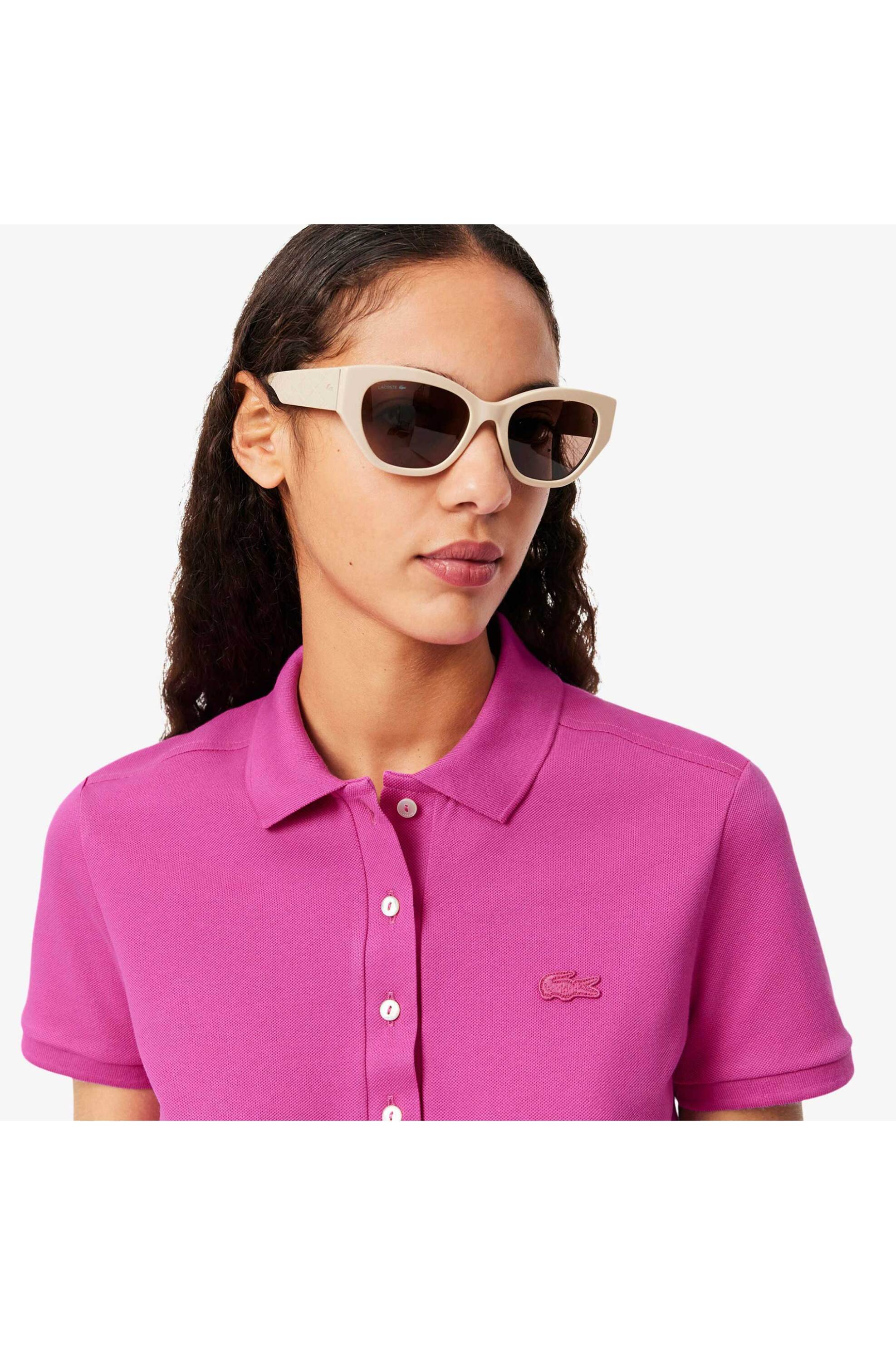 Lacoste γυναικεία μπλούζα πόλο πικέ κοντομάνικη με κεντημένο λογότυπο Slim Fit - PF5462 Ροζ Hot