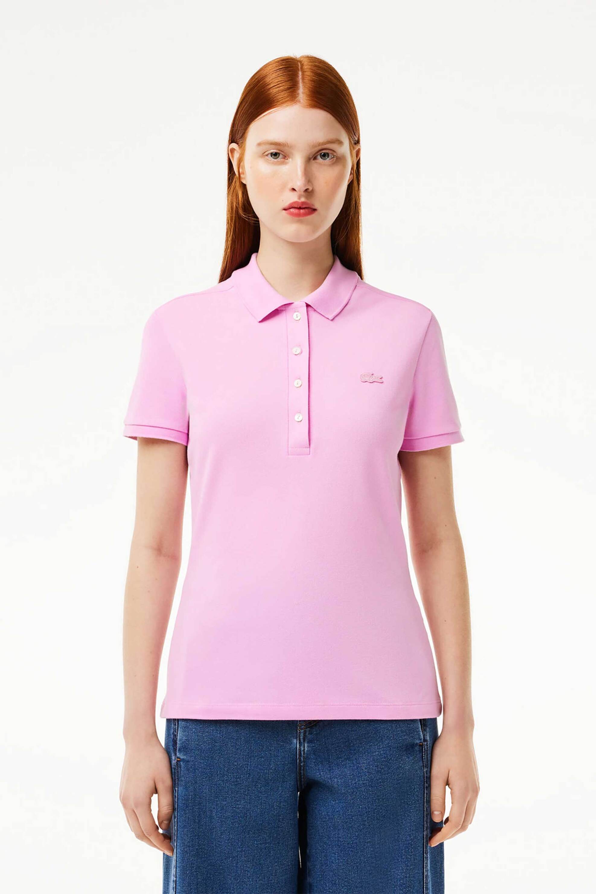 Lacoste Lacoste γυναικεία μπλούζα πόλο πικέ κοντομάνικη με κεντημένο λογότυπο Slim Fit - PF5462 Ροζ