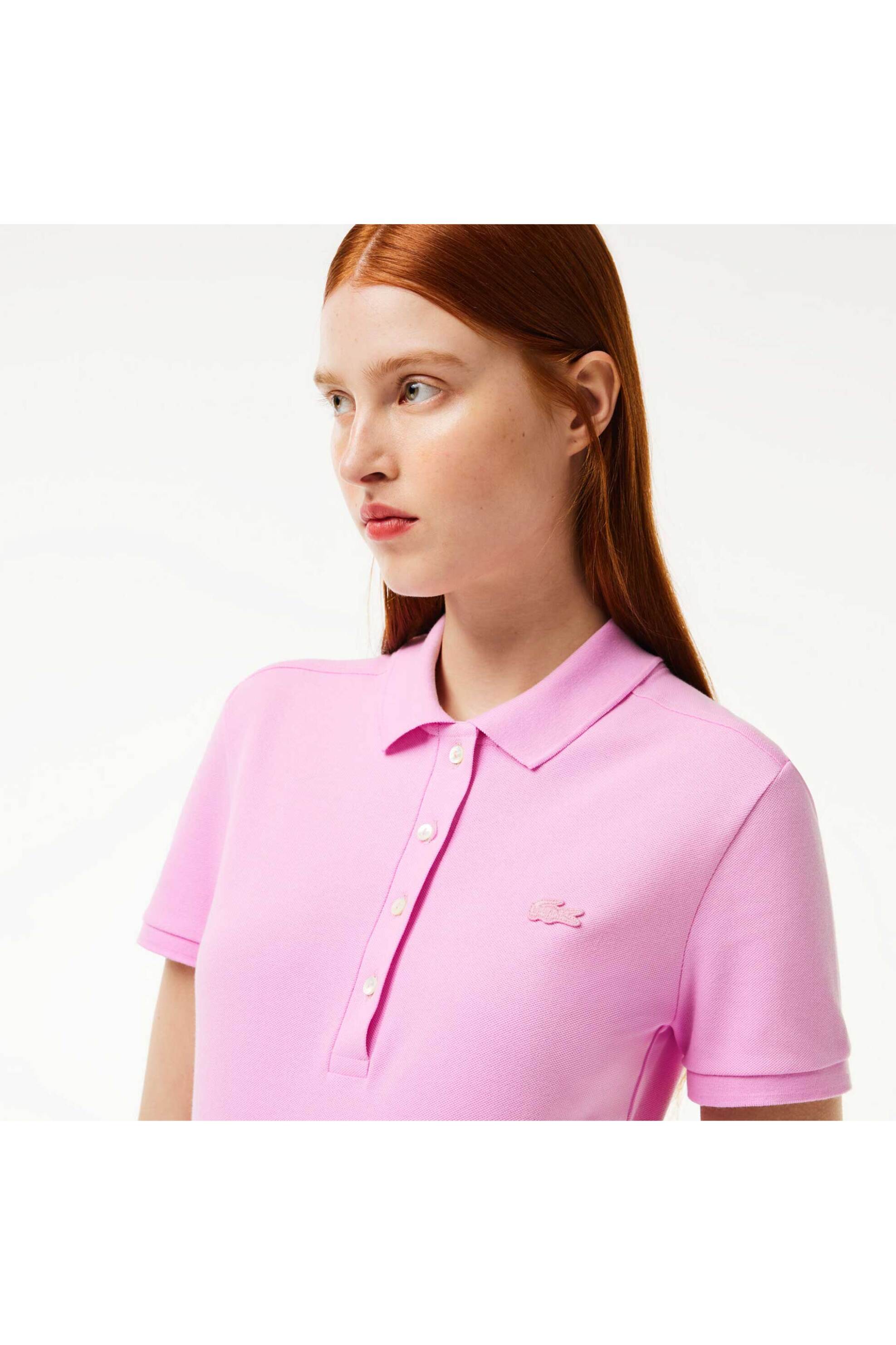 Lacoste γυναικεία μπλούζα πόλο πικέ κοντομάνικη με κεντημένο λογότυπο Slim Fit - PF5462 Ροζ