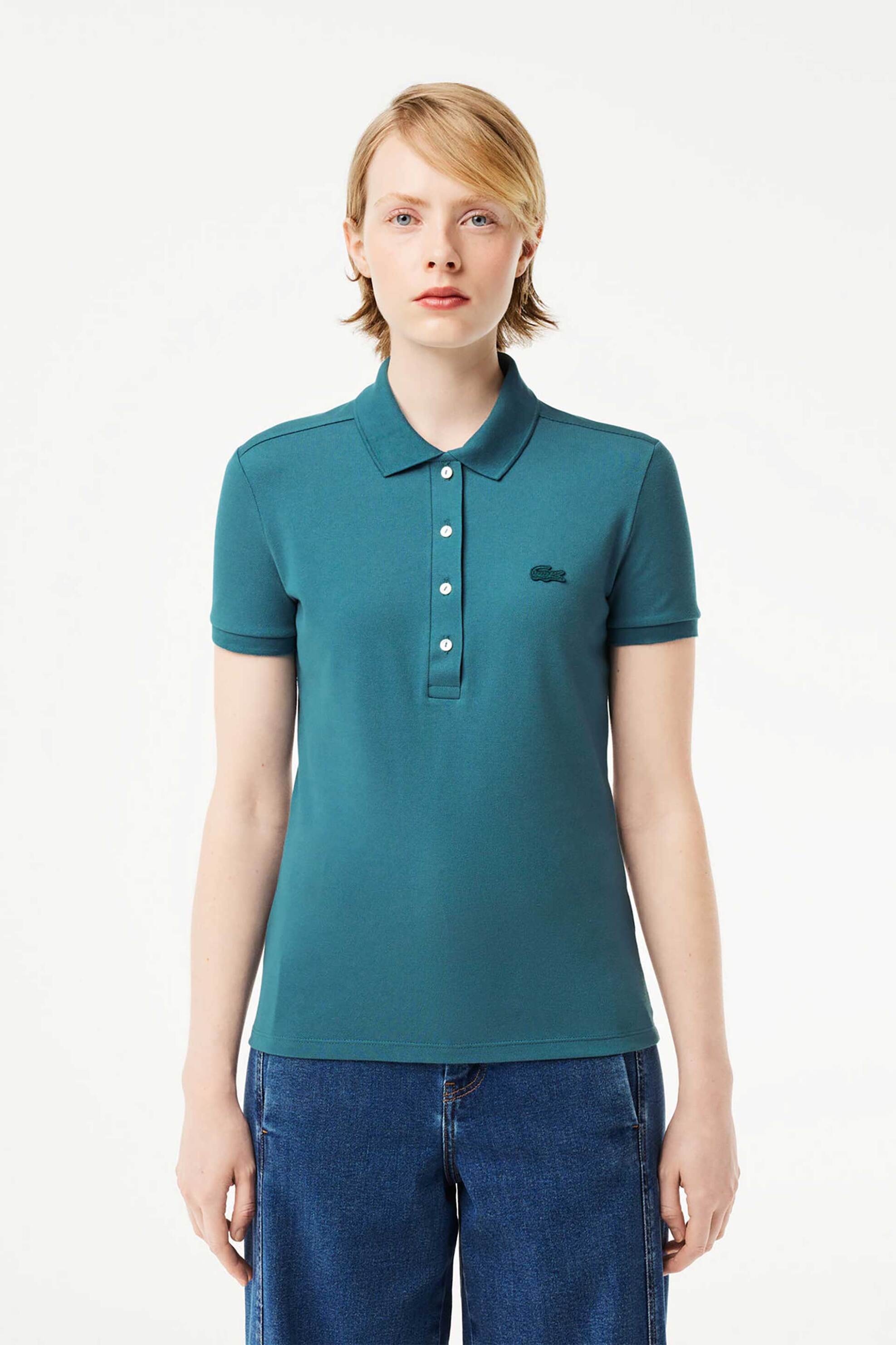 Lacoste Lacoste γυναικεία μπλούζα πόλο πικέ κοντομάνικη με κεντημένο λογότυπο Slim Fit - PF5462 Πετρόλ