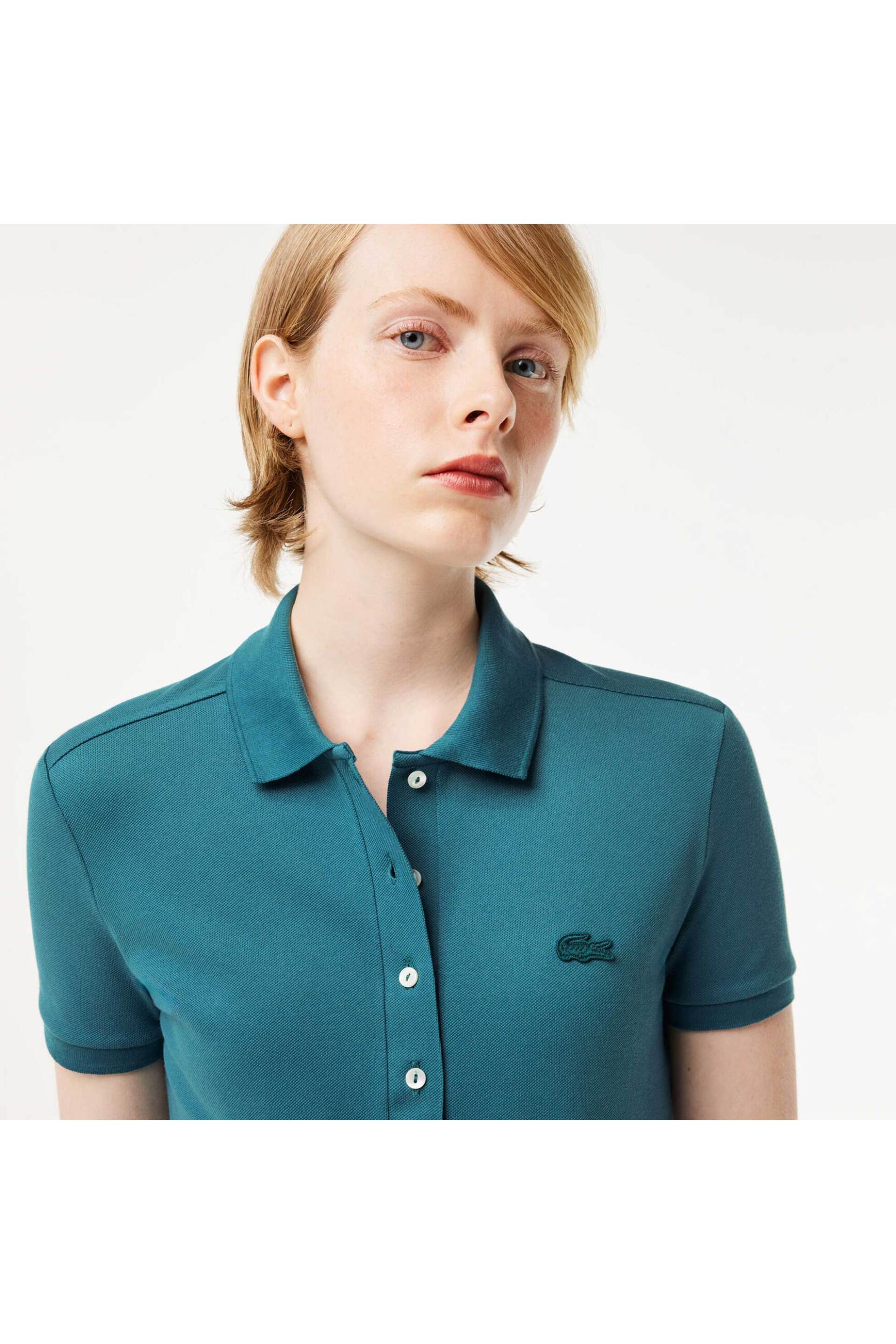 Lacoste γυναικεία μπλούζα πόλο πικέ κοντομάνικη με κεντημένο λογότυπο Slim Fit - PF5462 Πετρόλ
