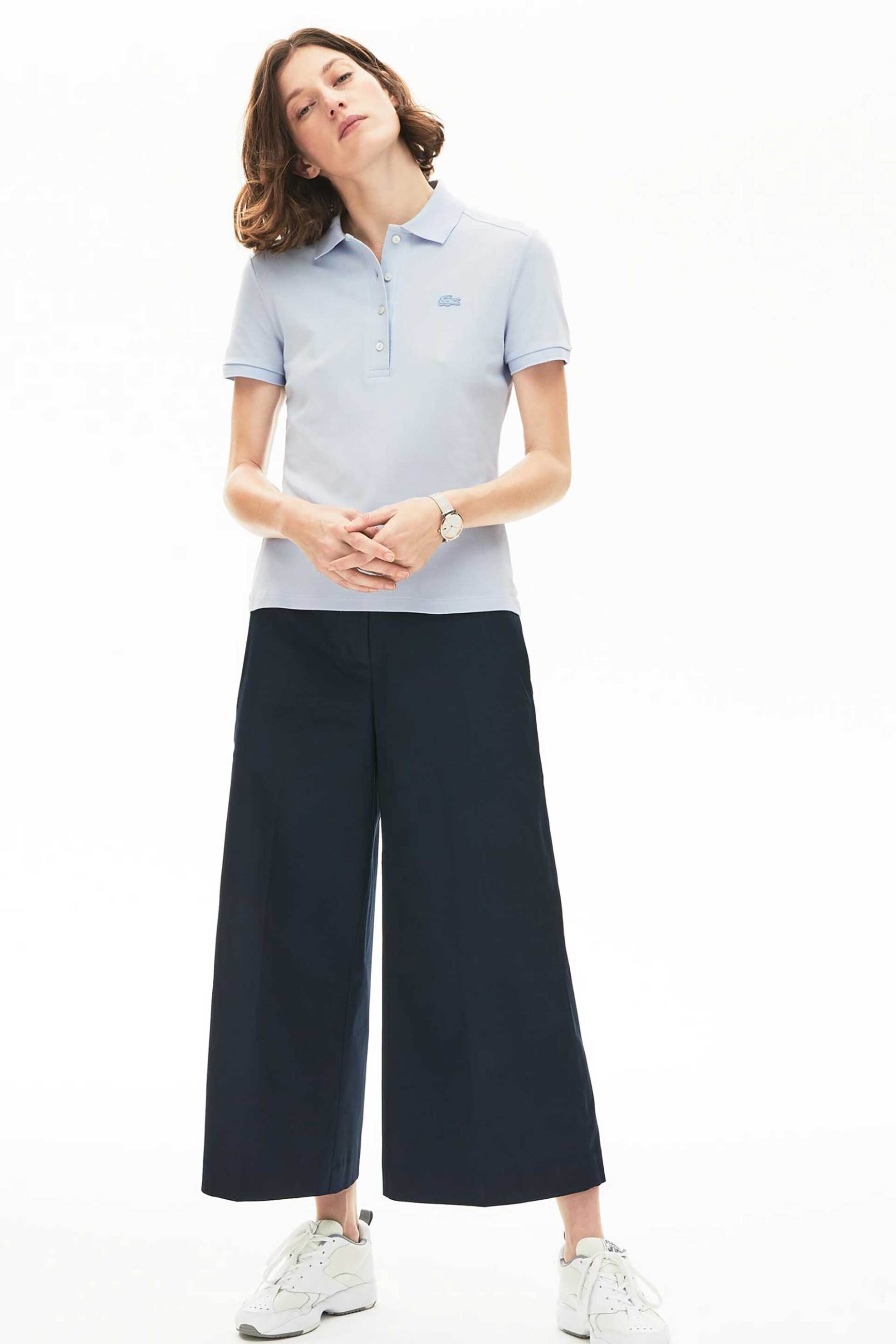 Lacoste Lacoste γυναικεία μπλούζα πόλο πικέ κοντομάνικη με κεντημένο λογότυπο Slim Fit - PF5462 Σιελ