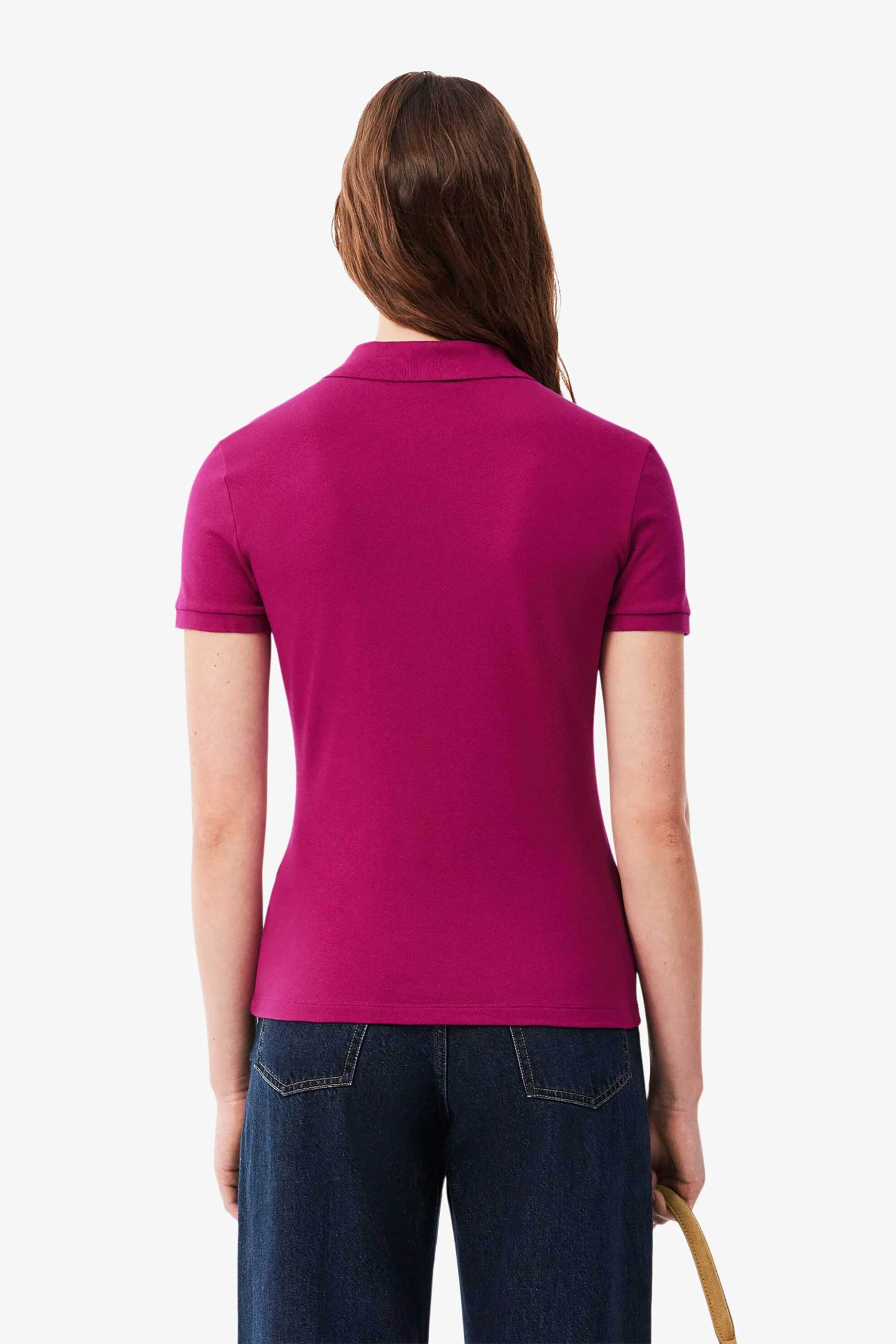 Lacoste Γυναικεία Μπλούζα Πόλο Πικέ Κοντομάνικη με Κεντημένο Λογότυπο Slim Fit - Pf5462 Φούξια