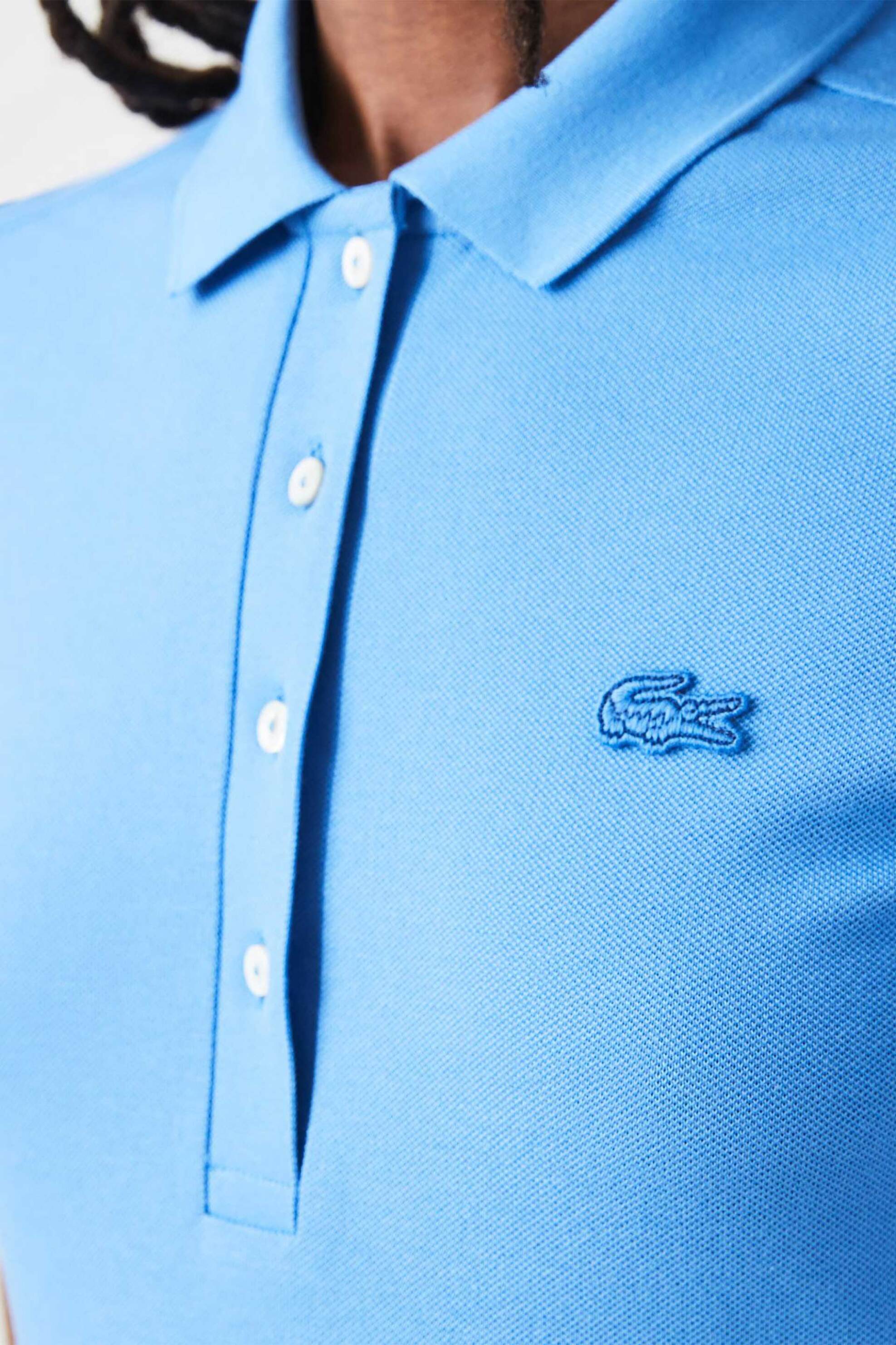 Lacoste γυναικεία μπλούζα πόλο πικέ κοντομάνικη με κεντημένο λογότυπο Slim Fit - PF5462 Μπλε Celestial
