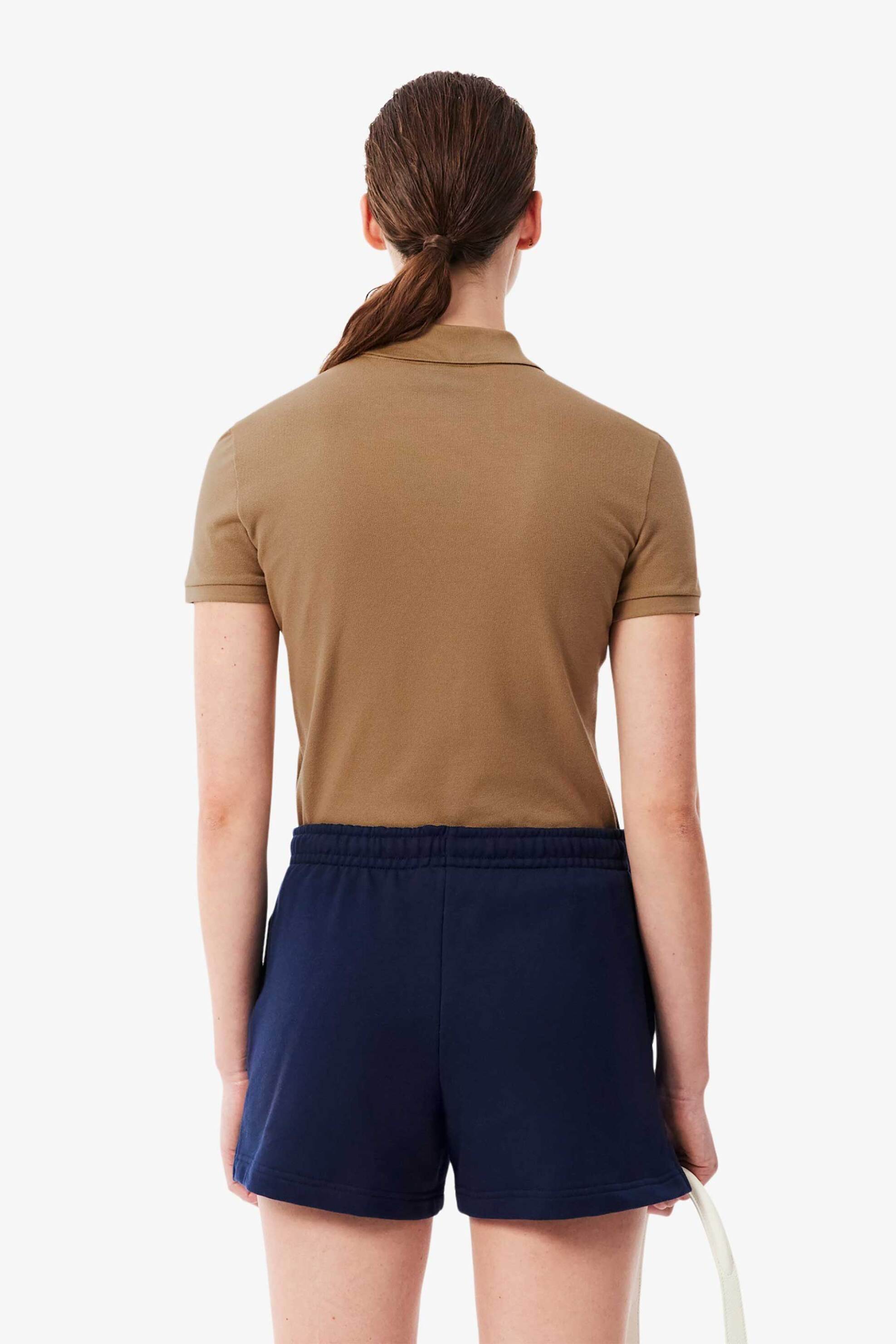 Lacoste Γυναικεία Μπλούζα Πόλο Πικέ Κοντομάνικη με Κεντημένο Λογότυπο Slim Fit - Pf5462 Καφέ