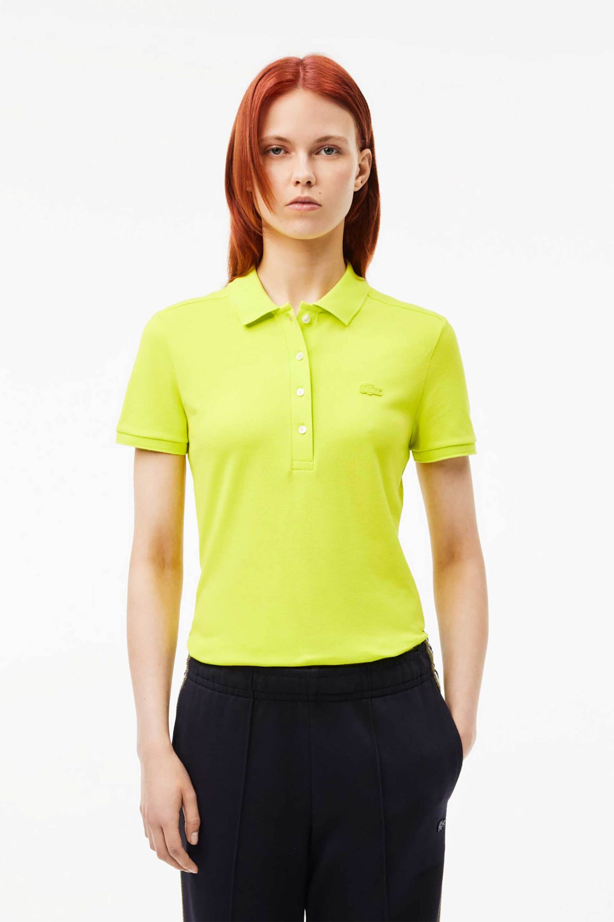 Lacoste Lacoste γυναικεία μπλούζα πόλο πικέ κοντομάνικη με κεντημένο λογότυπο Slim Fit - PF5462 Κίτρινο