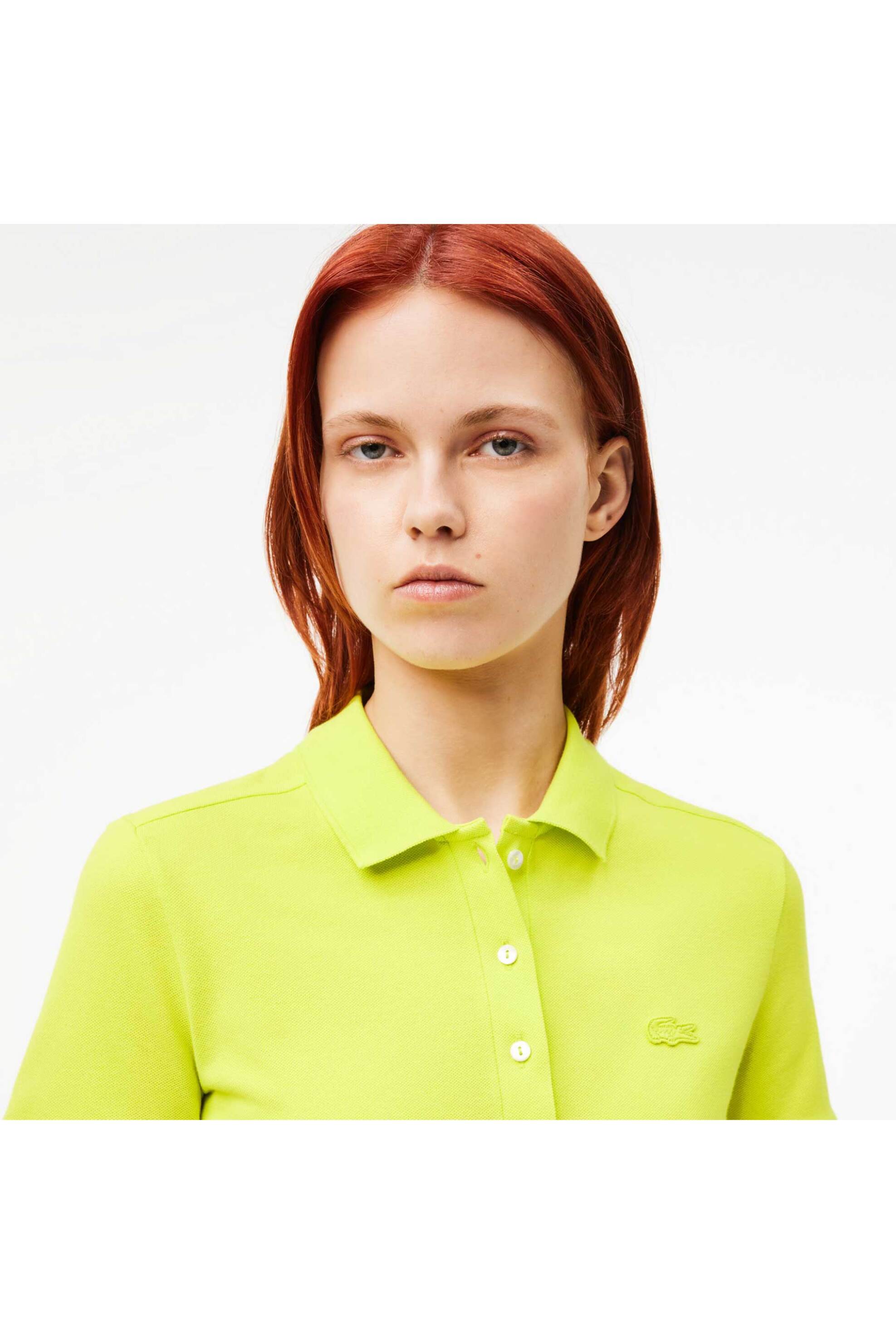 Lacoste γυναικεία μπλούζα πόλο πικέ κοντομάνικη με κεντημένο λογότυπο Slim Fit - PF5462 Κίτρινο