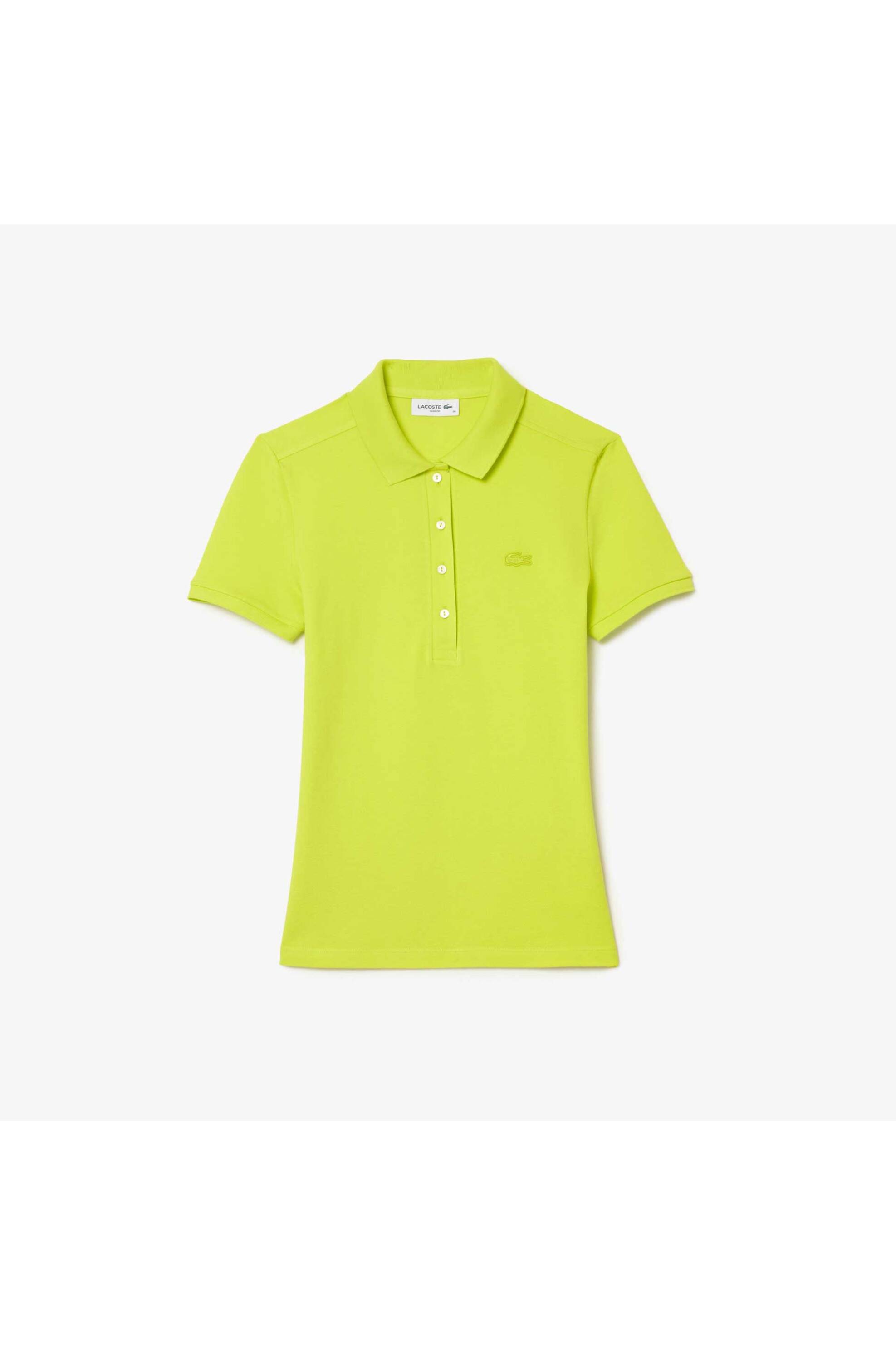 Lacoste Γυναικεία Μπλούζα Πόλο Πικέ Κοντομάνικη με Κεντημένο Λογότυπο Slim Fit - Pf5462 Κίτρινο