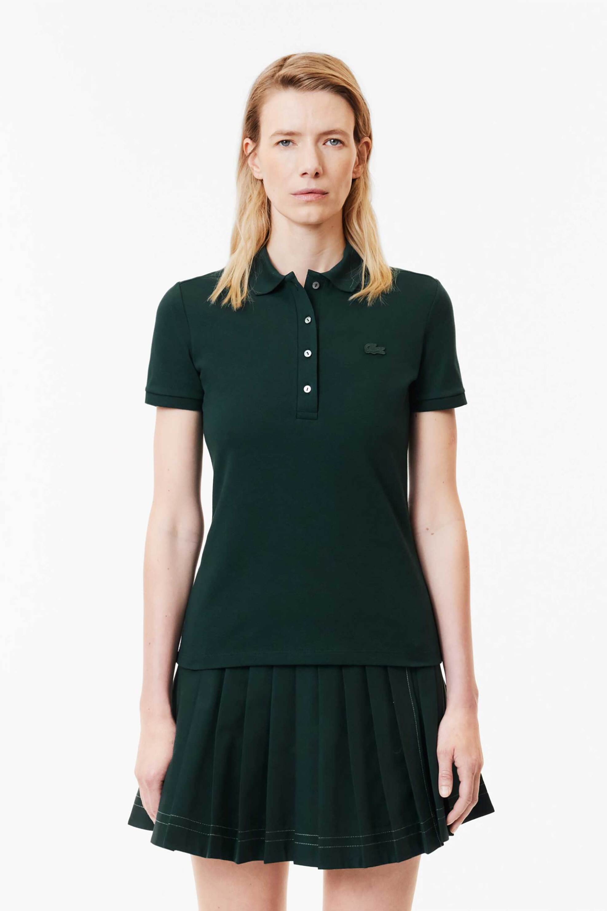 Lacoste Lacoste γυναικεία μπλούζα πόλο πικέ κοντομάνικη με κεντημένο λογότυπο Slim Fit - PF5462 Κυπαρισσί