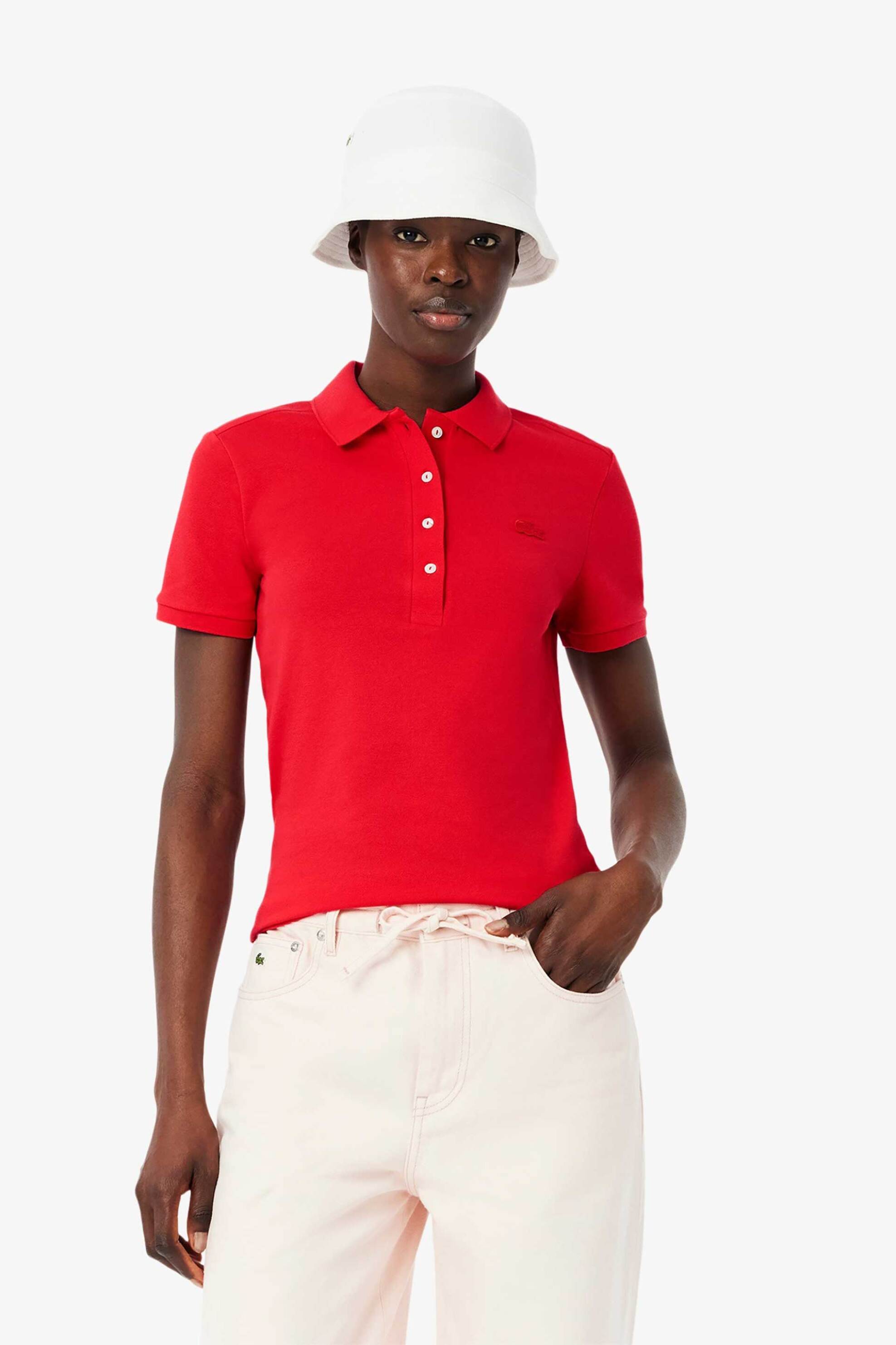 Lacoste Lacoste γυναικεία μπλούζα πόλο πικέ κοντομάνικη με κεντημένο λογότυπο Slim Fit - PF5462 Κόκκινο Καρπουζί