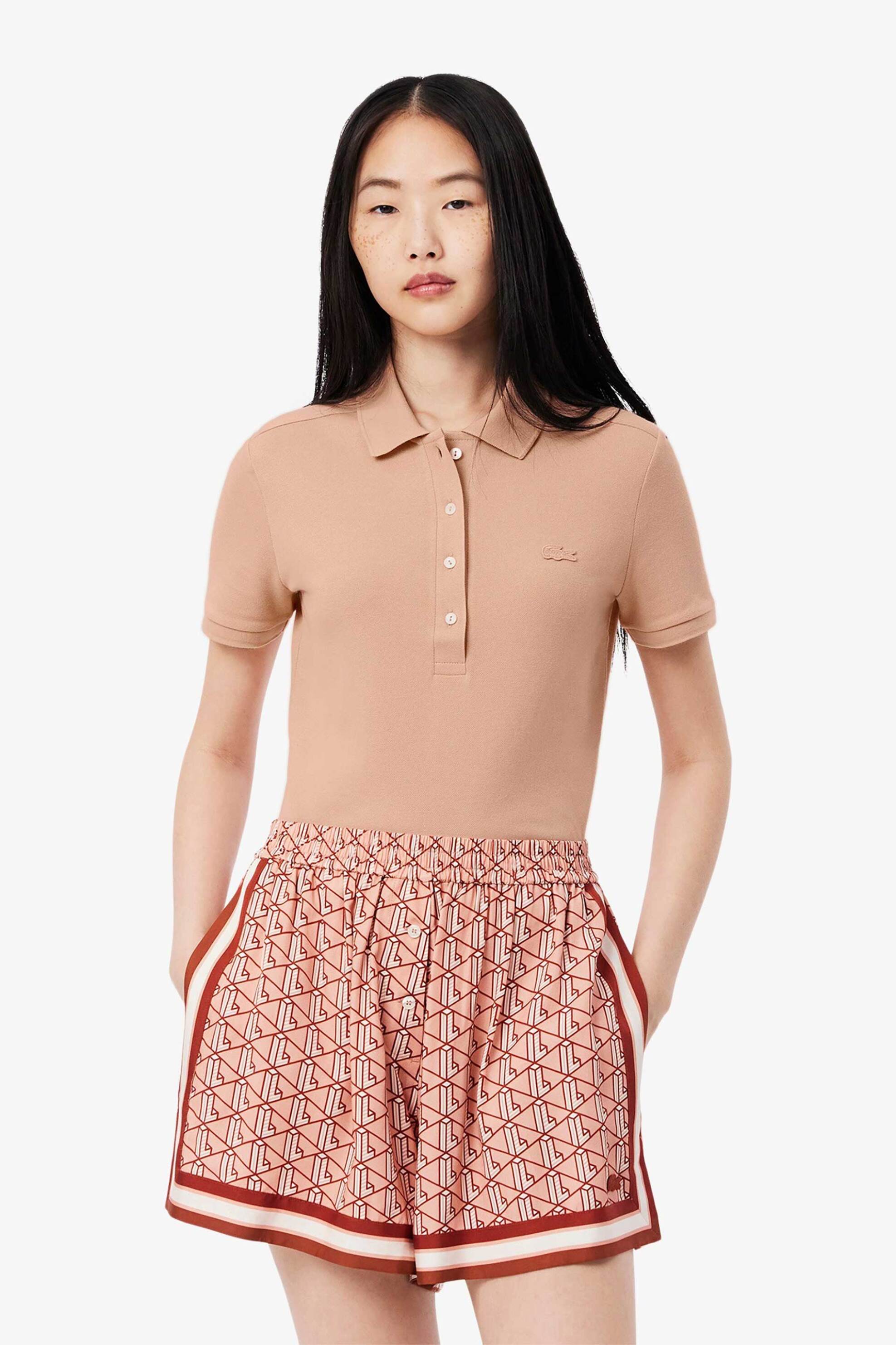 Lacoste Lacoste γυναικεία μπλούζα πόλο πικέ κοντομάνικη με κεντημένο λογότυπο Slim Fit - PF5462 Καφέ Latte