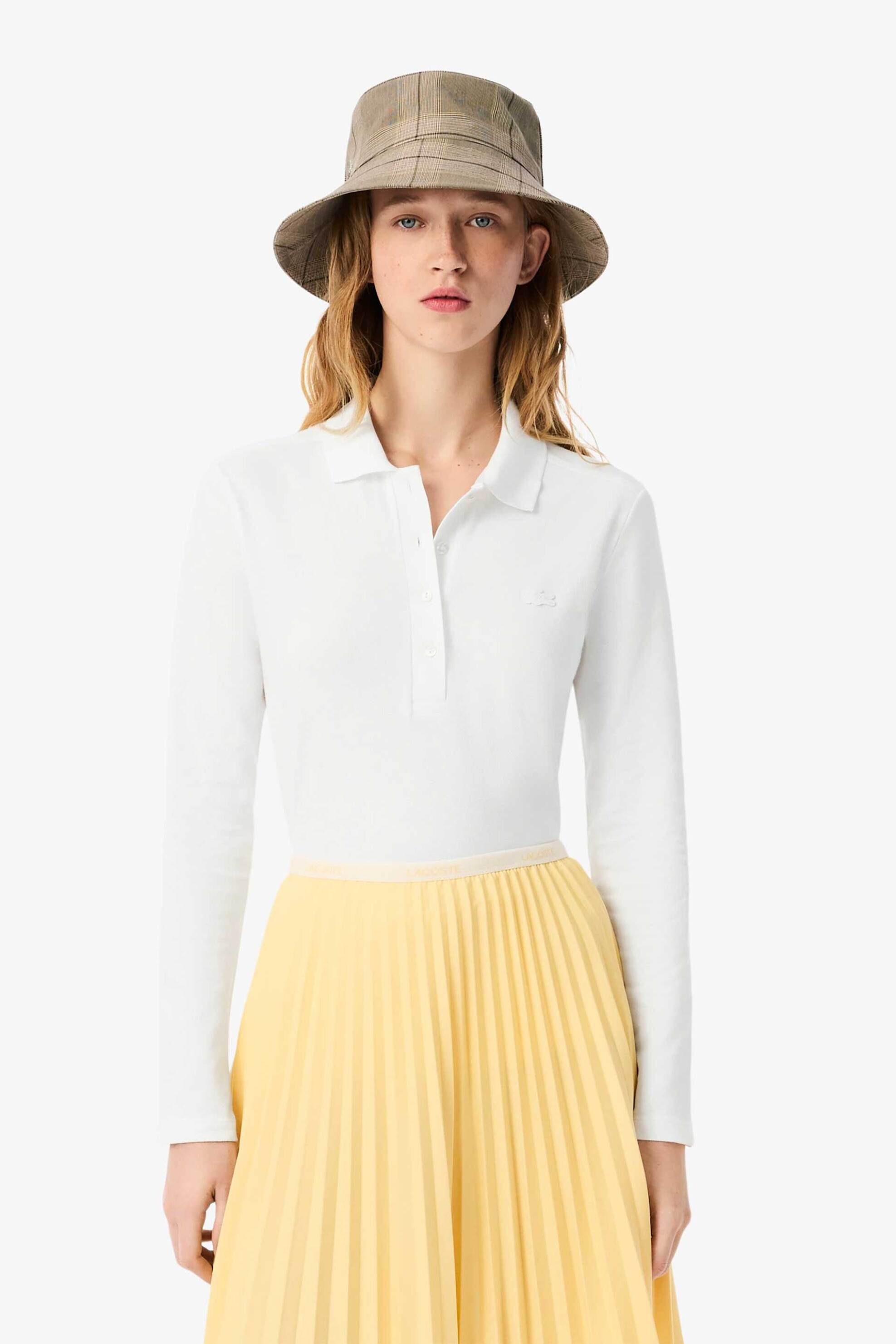 LACOSTE Lacoste γυναικεία μπλούζα πόλο πικέ με ton-sur-ton κεντημένο λογότυπο Slim Fit - PF5464 Λευκό