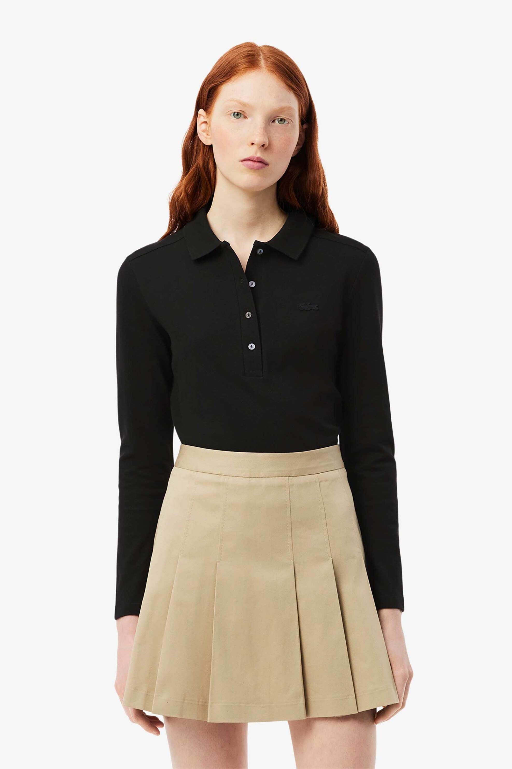 Lacoste γυναικεία μπλούζα πόλο πικέ με ton-sur-ton κεντημένο λογότυπο Slim Fit - PF5464 Μαύρο