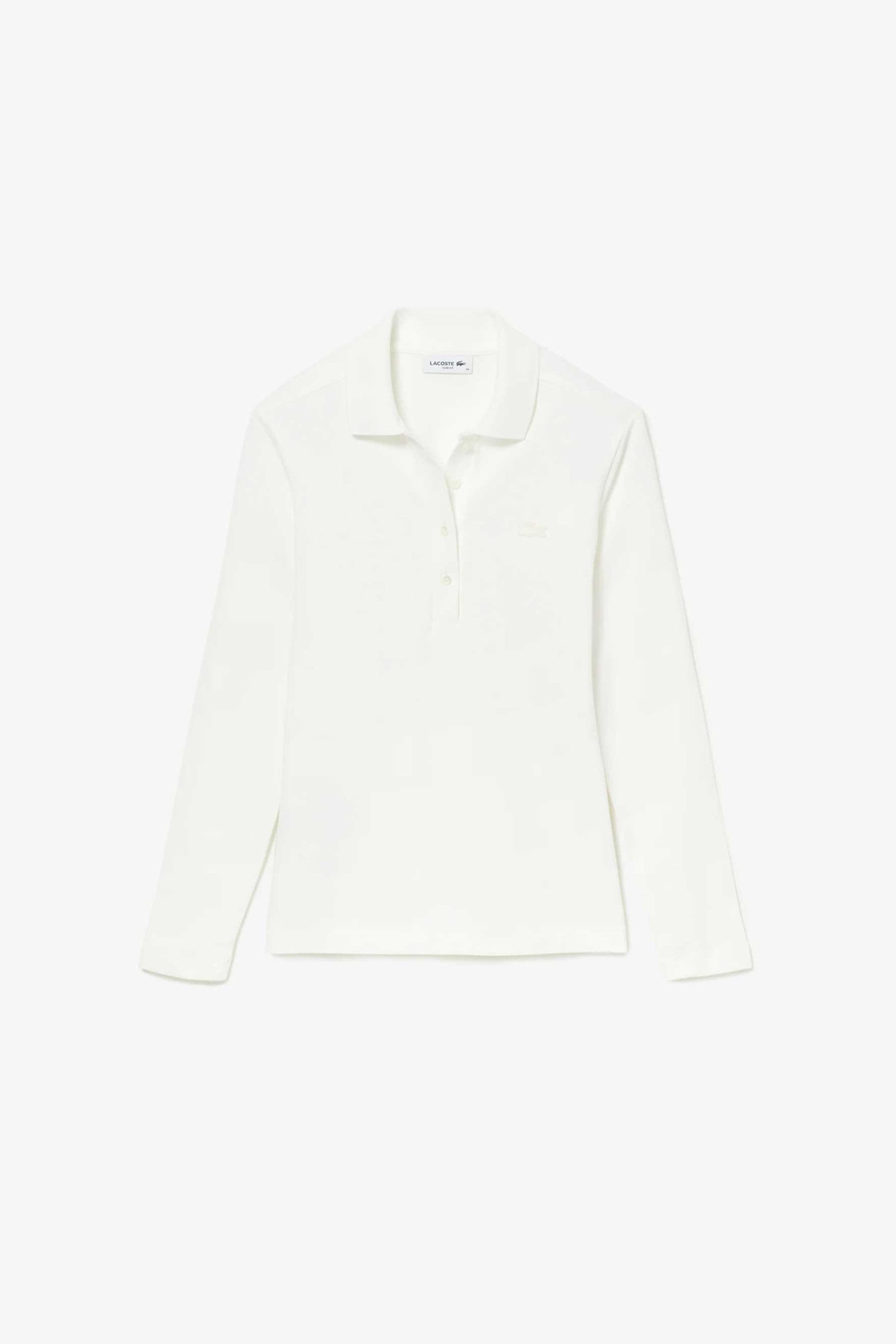 Lacoste γυναικεία μπλούζα πόλο πικέ με ton-sur-ton κεντημένο λογότυπο Slim Fit - PF5464 Υπόλευκο