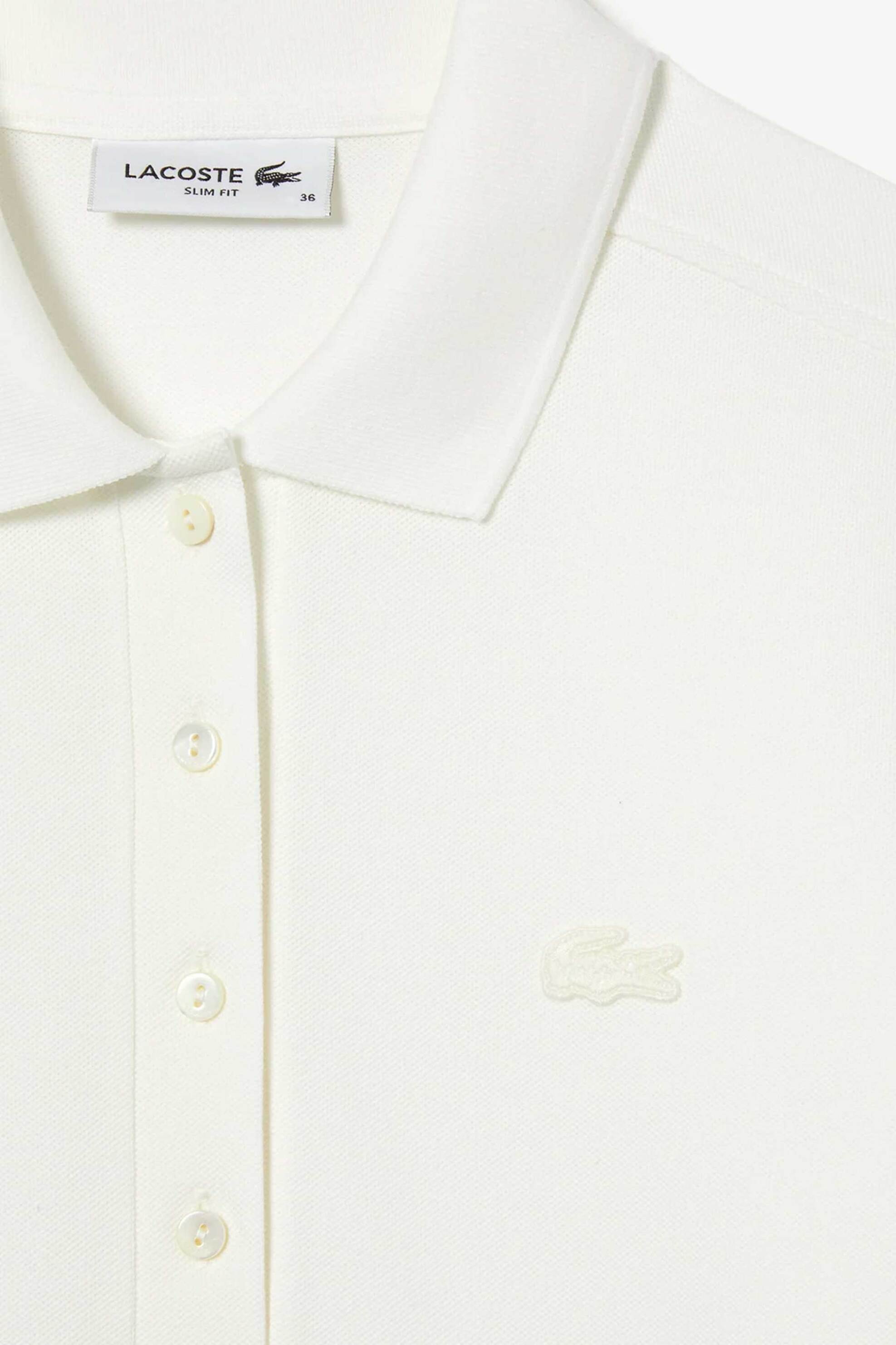 Lacoste γυναικεία μπλούζα πόλο πικέ με ton-sur-ton κεντημένο λογότυπο Slim Fit - PF5464 Υπόλευκο
